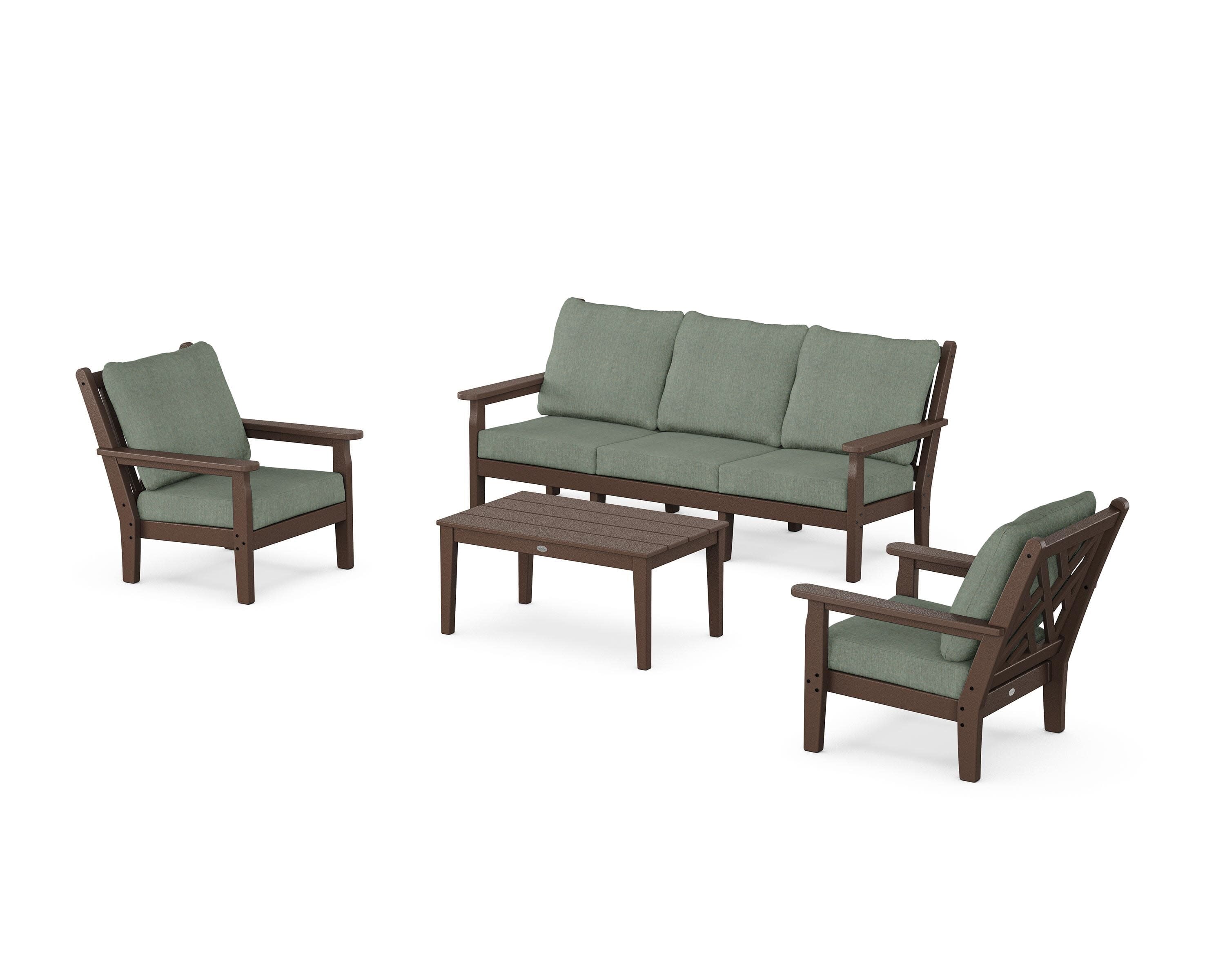 Chippendale 4-Piece Deep Seating Set with Sofa in Mahogany / Cast Sage