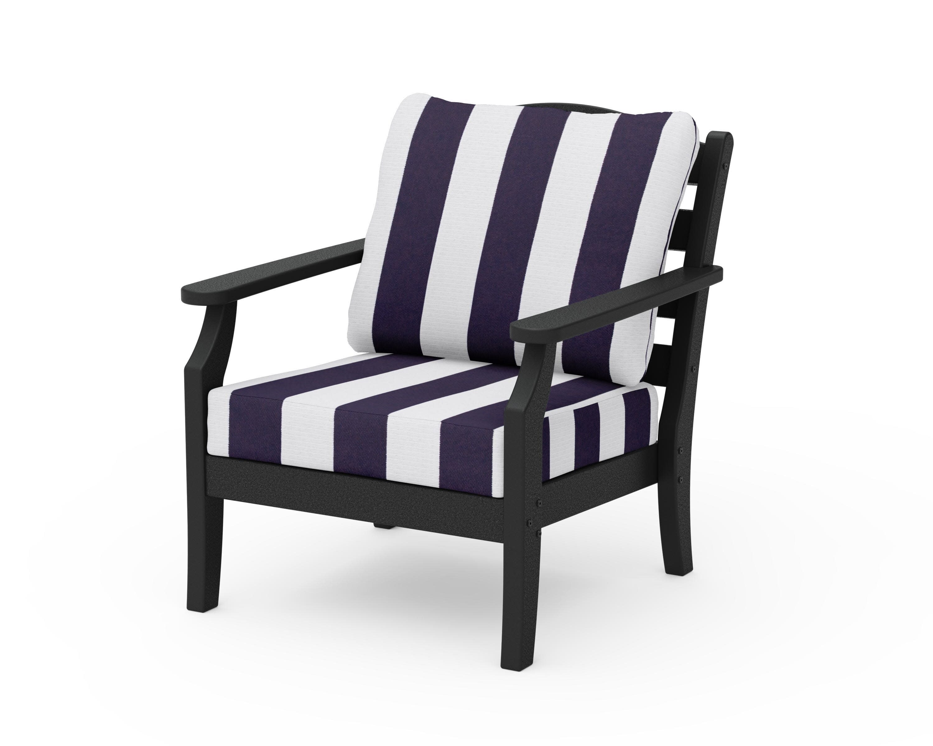 Savannah Deep Seating Chair in Black / Cabana Stripe Navy