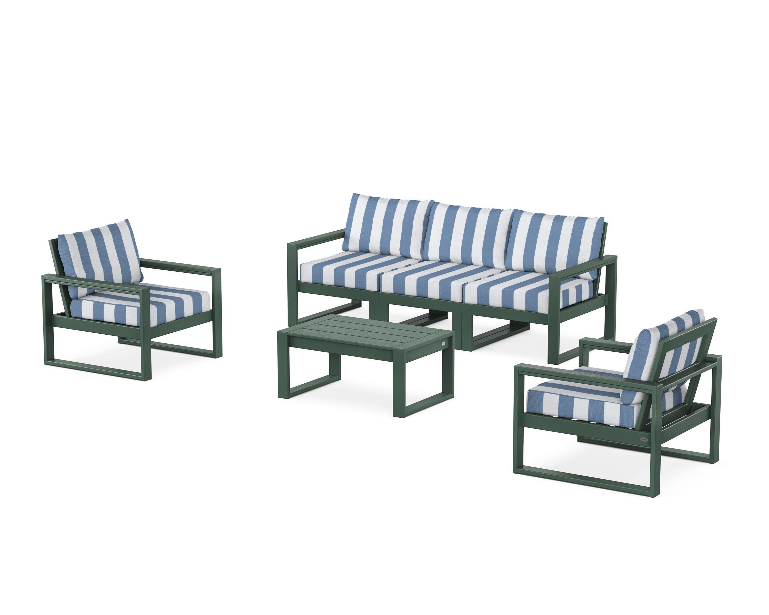 EDGE Sectional 4-Piece Deep Seating Set with Sofa in Green / Cabana Stripe Sky Blue