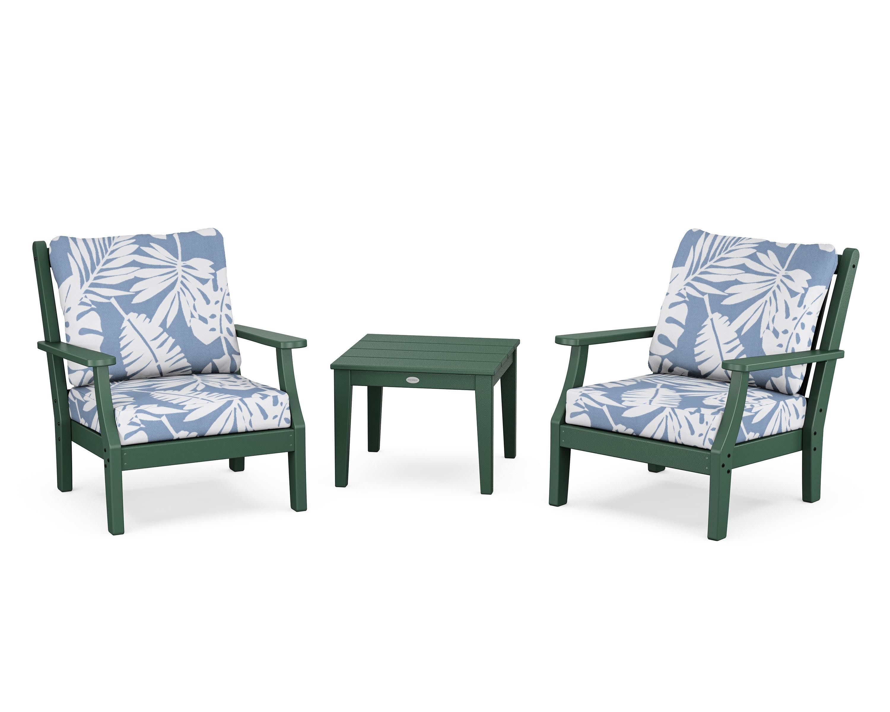Wovendale 3-Piece Deep Seating Set in Green / Leaf Sky Blue