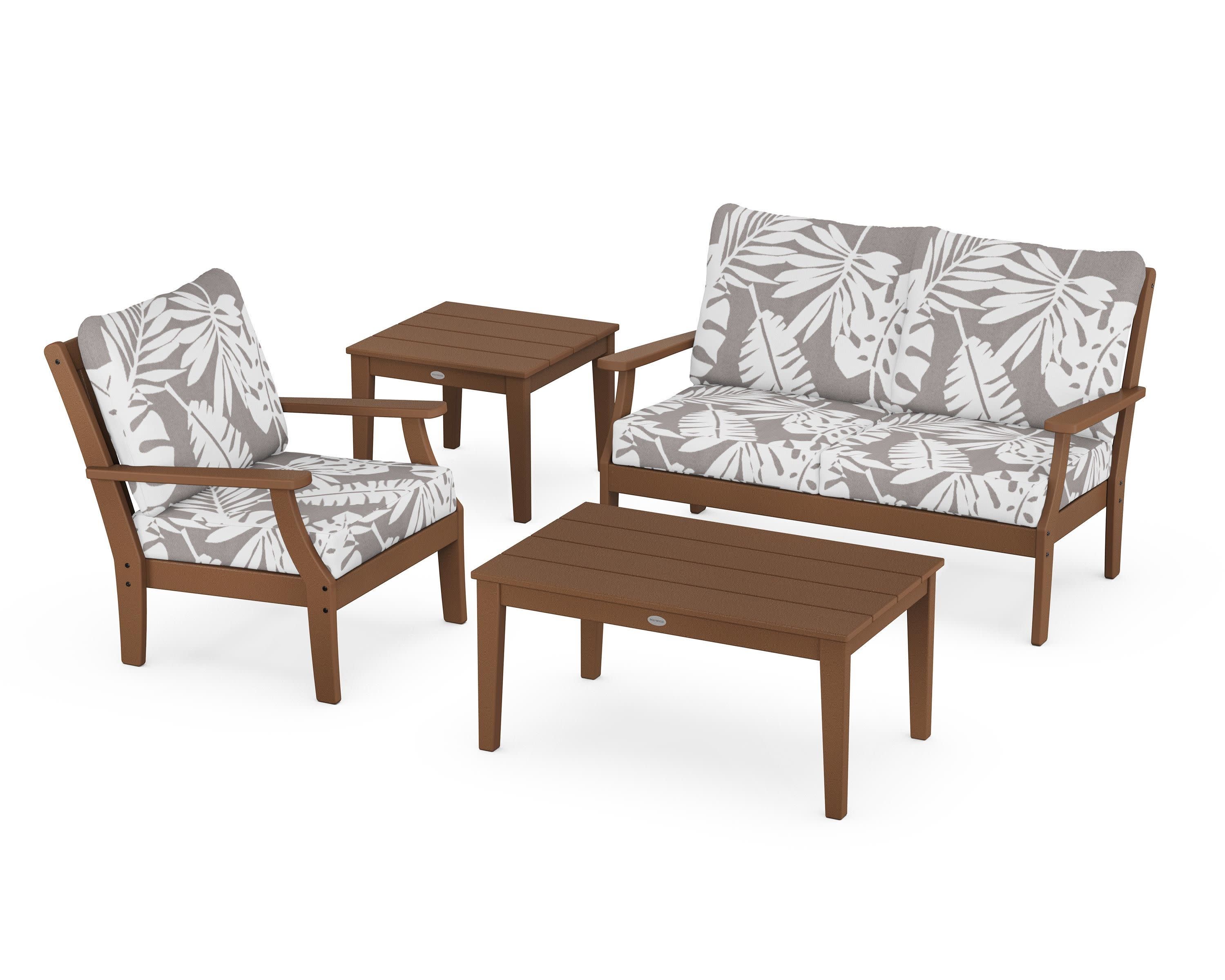 Braxton 4-Piece Deep Seating Set in Teak / Leaf Grey Mist