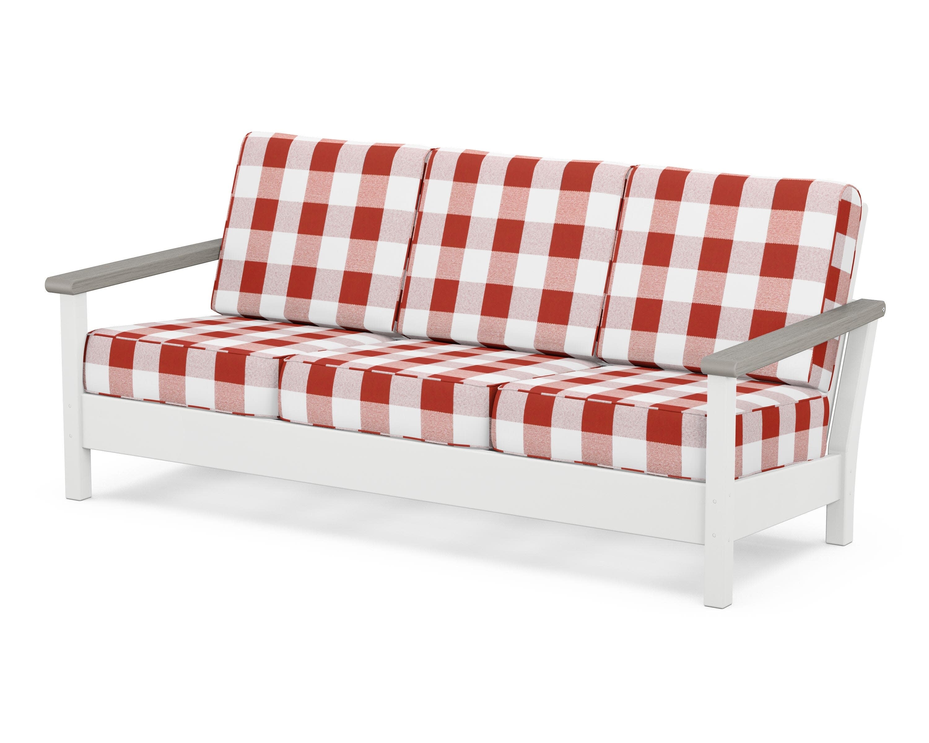Harbour Deep Seating Sofa in White / Driftwood / Buffalo Plaid Crimson