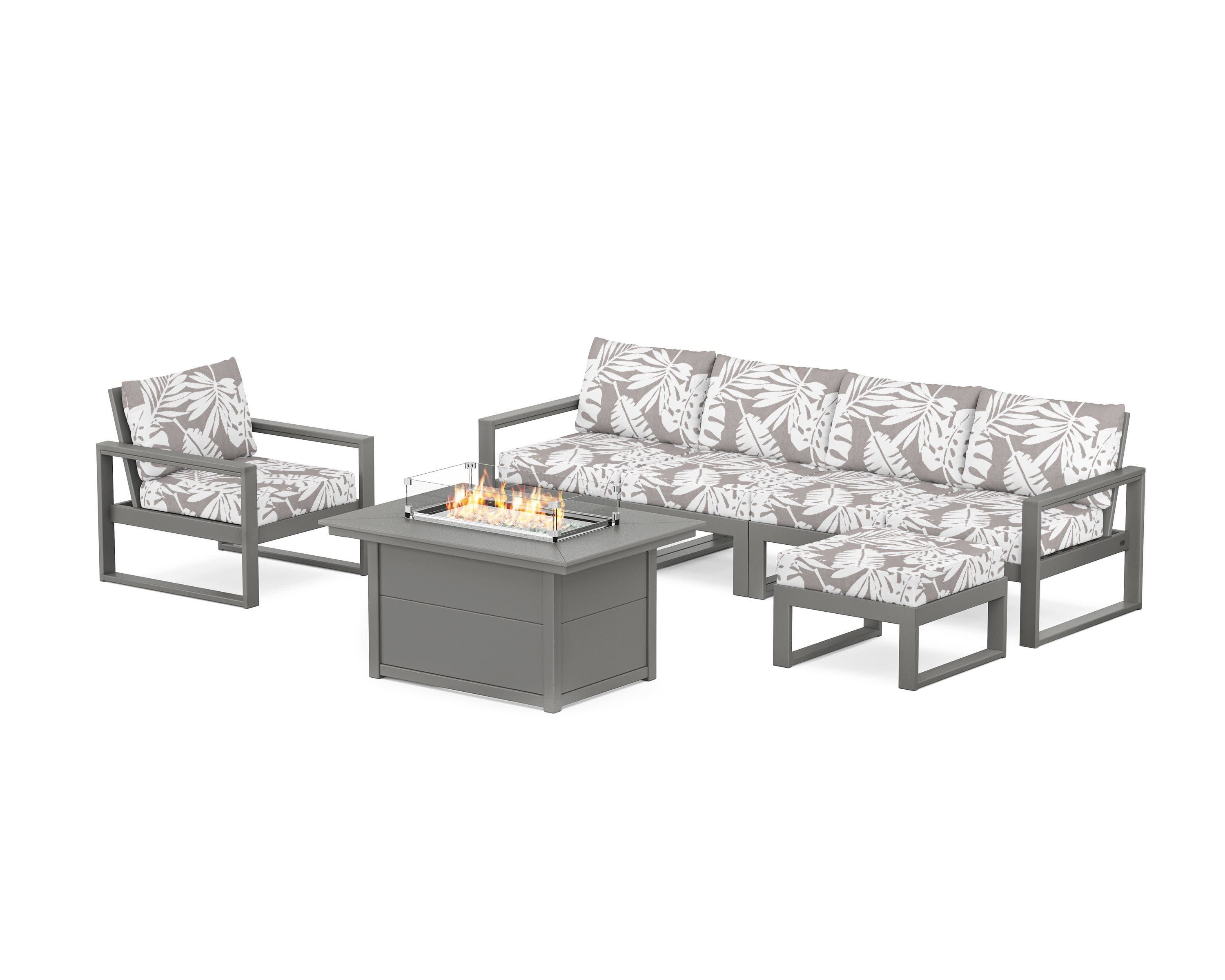 EDGE Sectional Lounge and Fire Pit Set in Slate Grey / Leaf Grey Mist