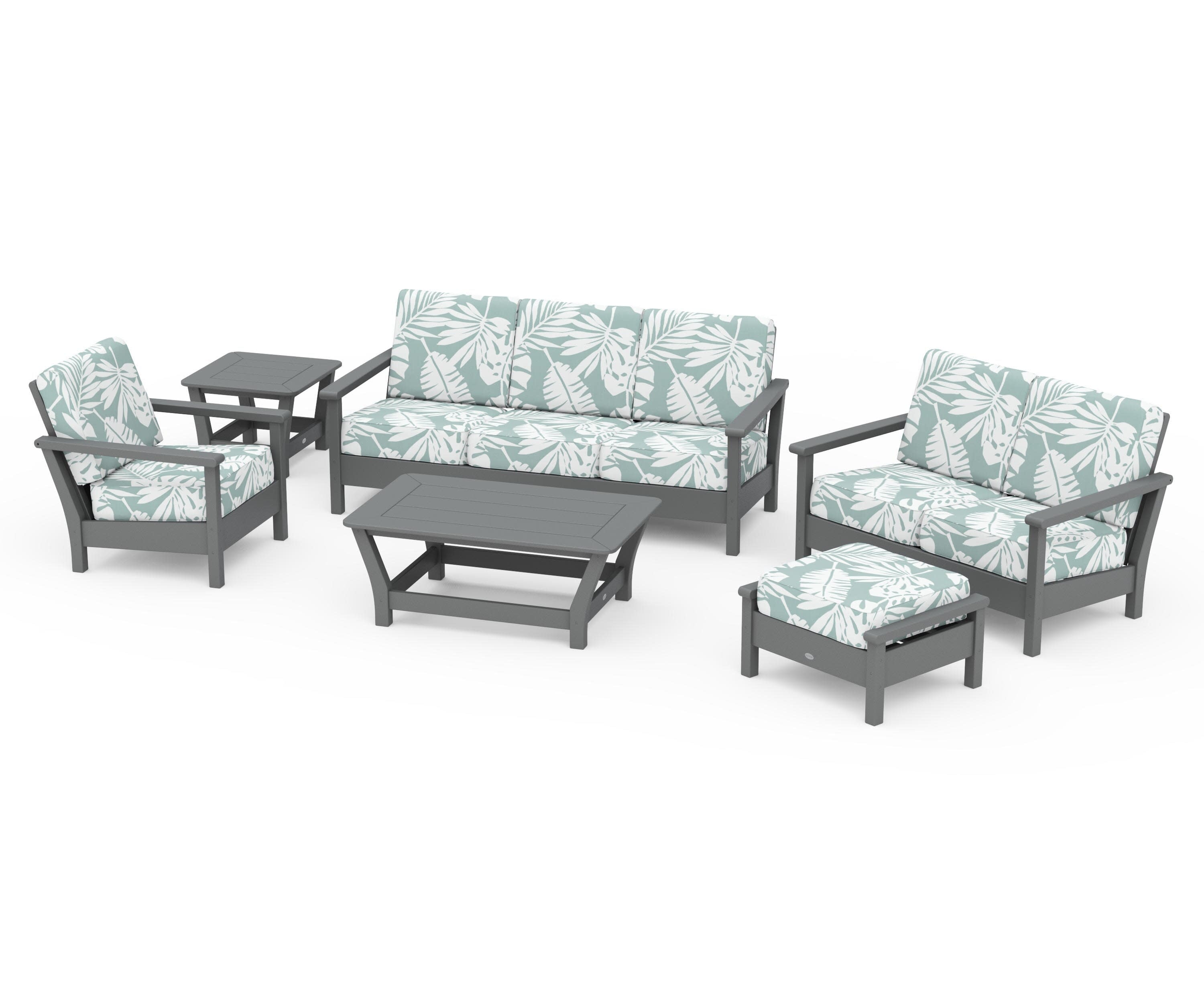 Harbour 6-Piece Outdoor Living Set in Slate Grey / Leaf Glacier Spa