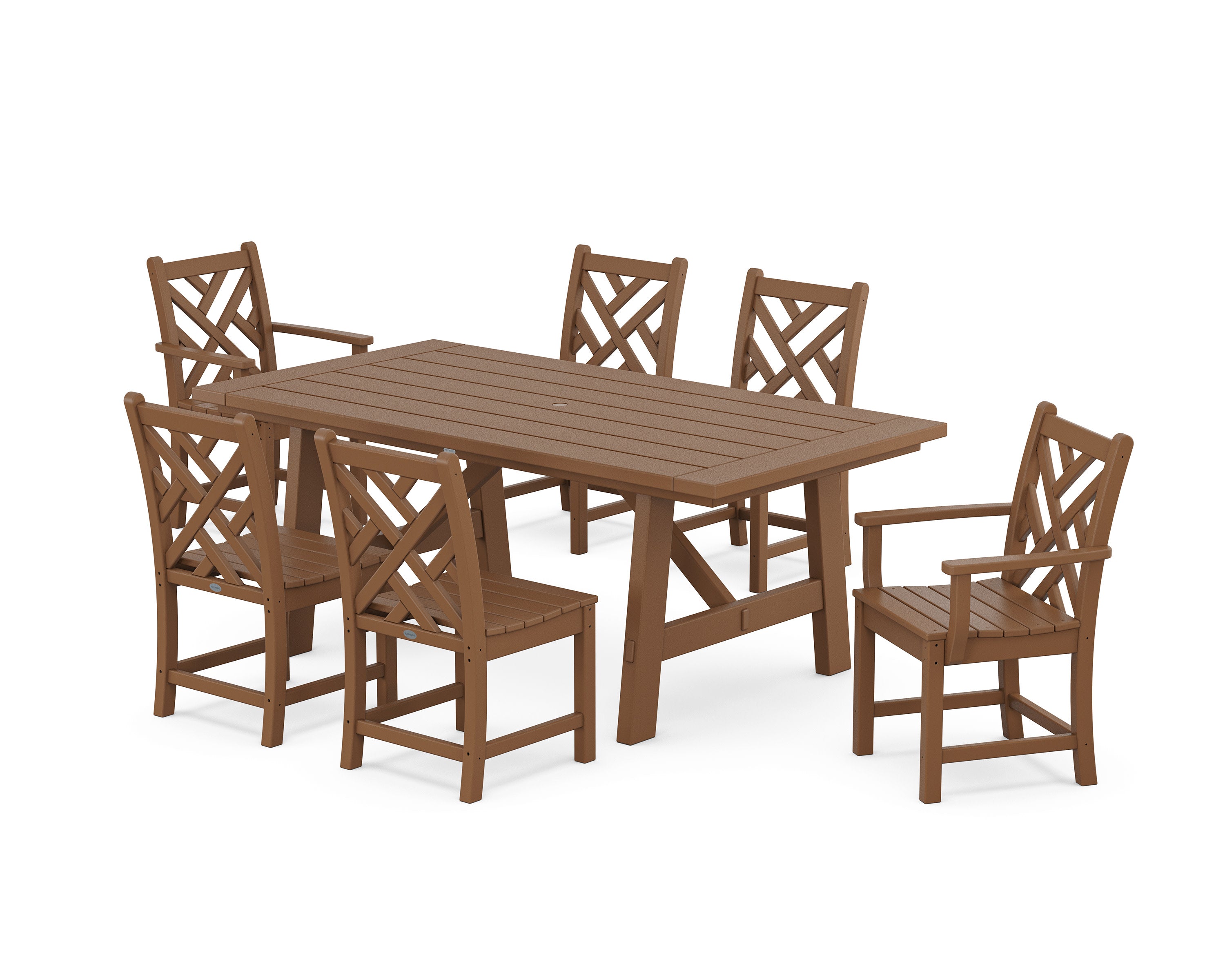 Chippendale 7-Piece Rustic Farmhouse Dining Set in Teak
