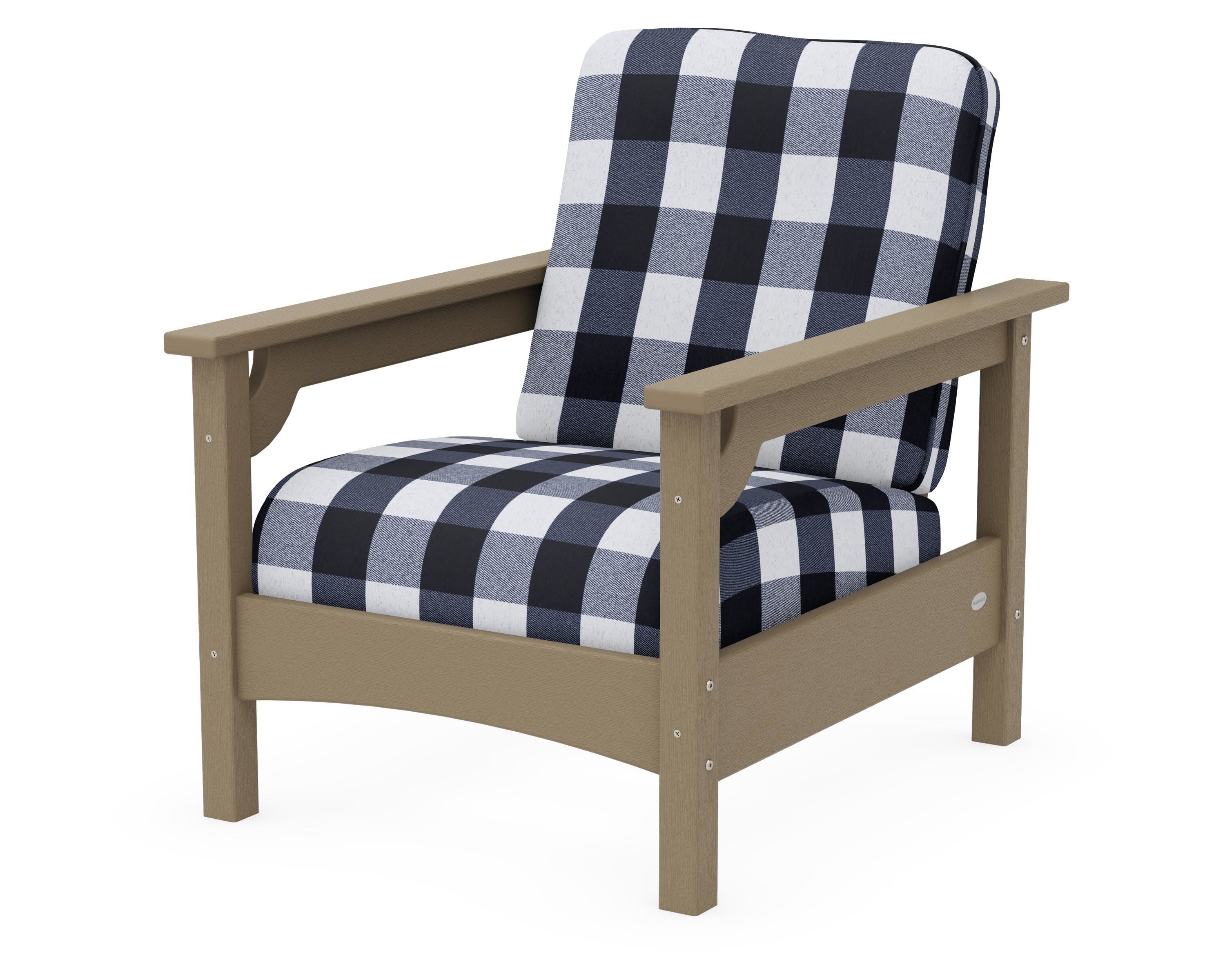 Club Chair in Vintage Sahara / Buffalo Plaid Marine Indigo