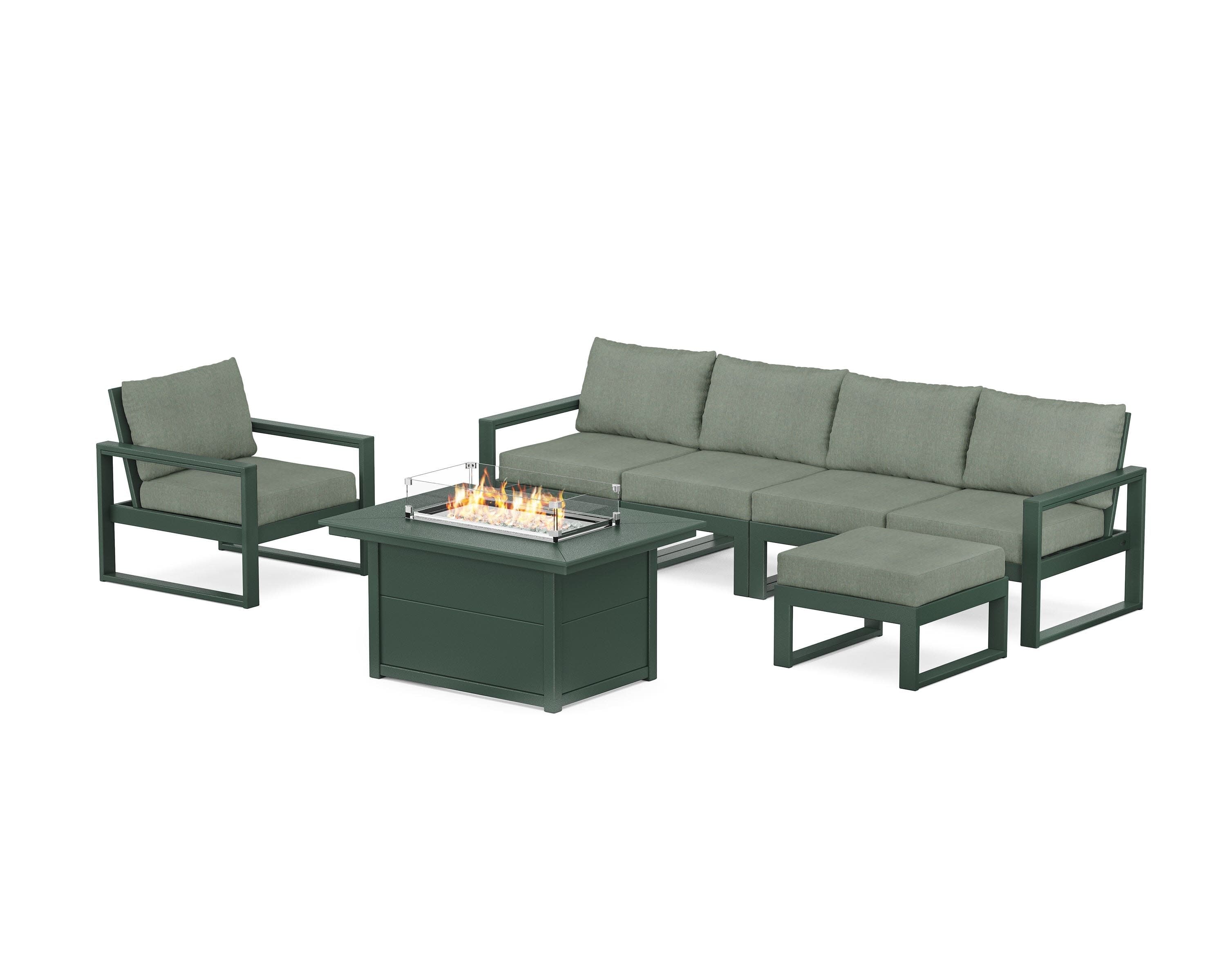 EDGE Sectional Lounge and Fire Pit Set in Green / Cast Sage