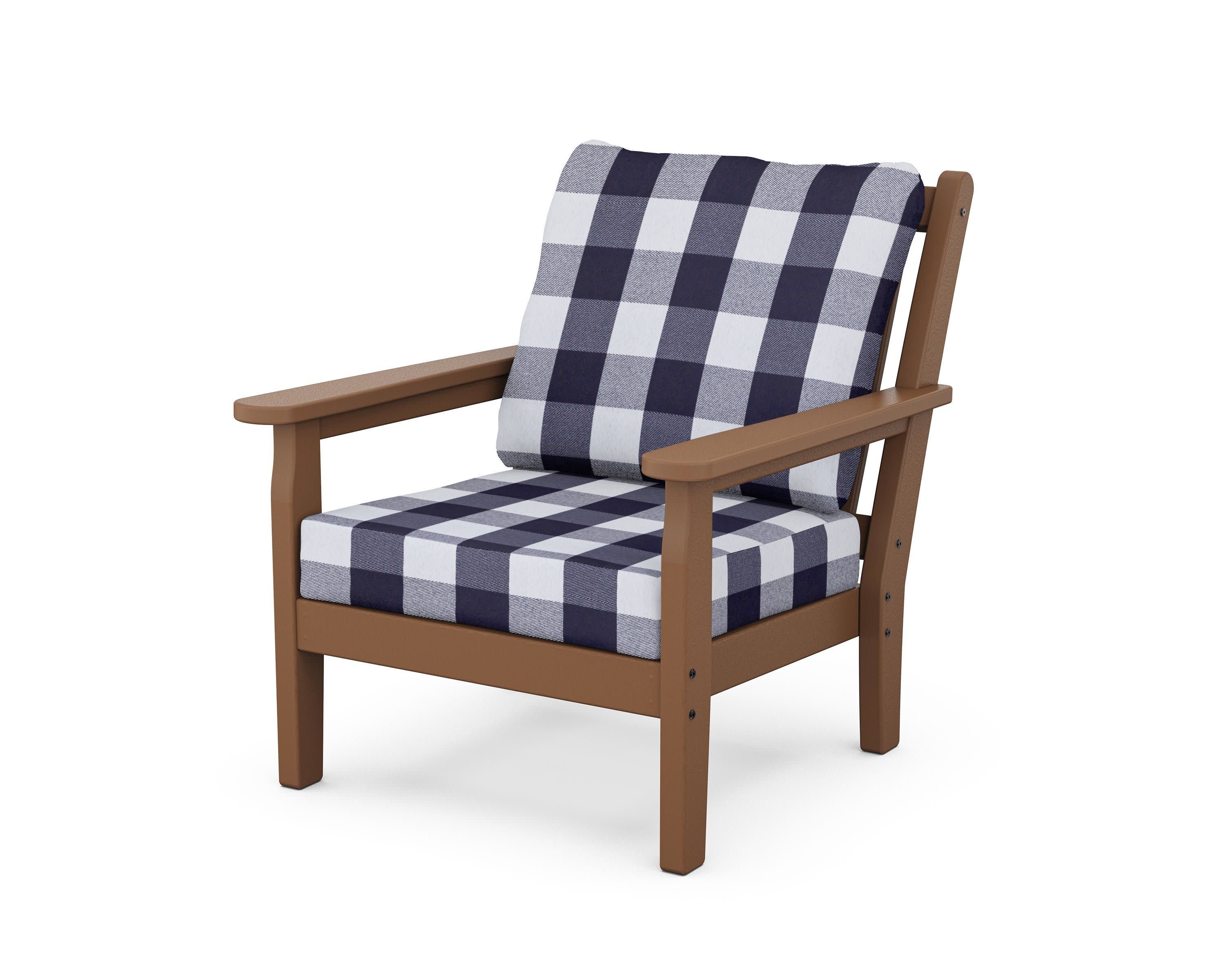 Chippendale Deep Seating Chair in Teak / Buffalo Plaid Navy