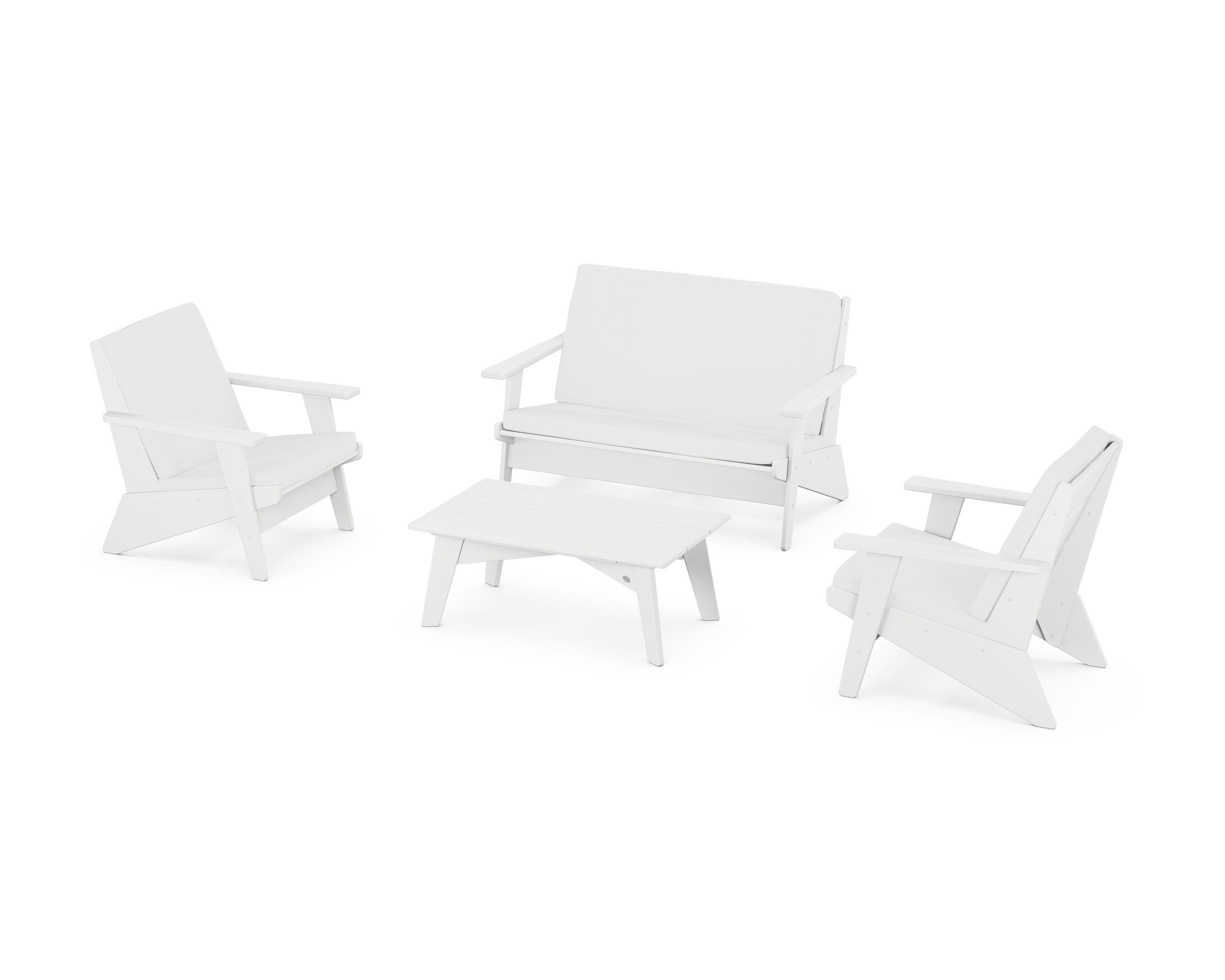 Riviera Modern Lounge 4-Piece Set in White / Natural
