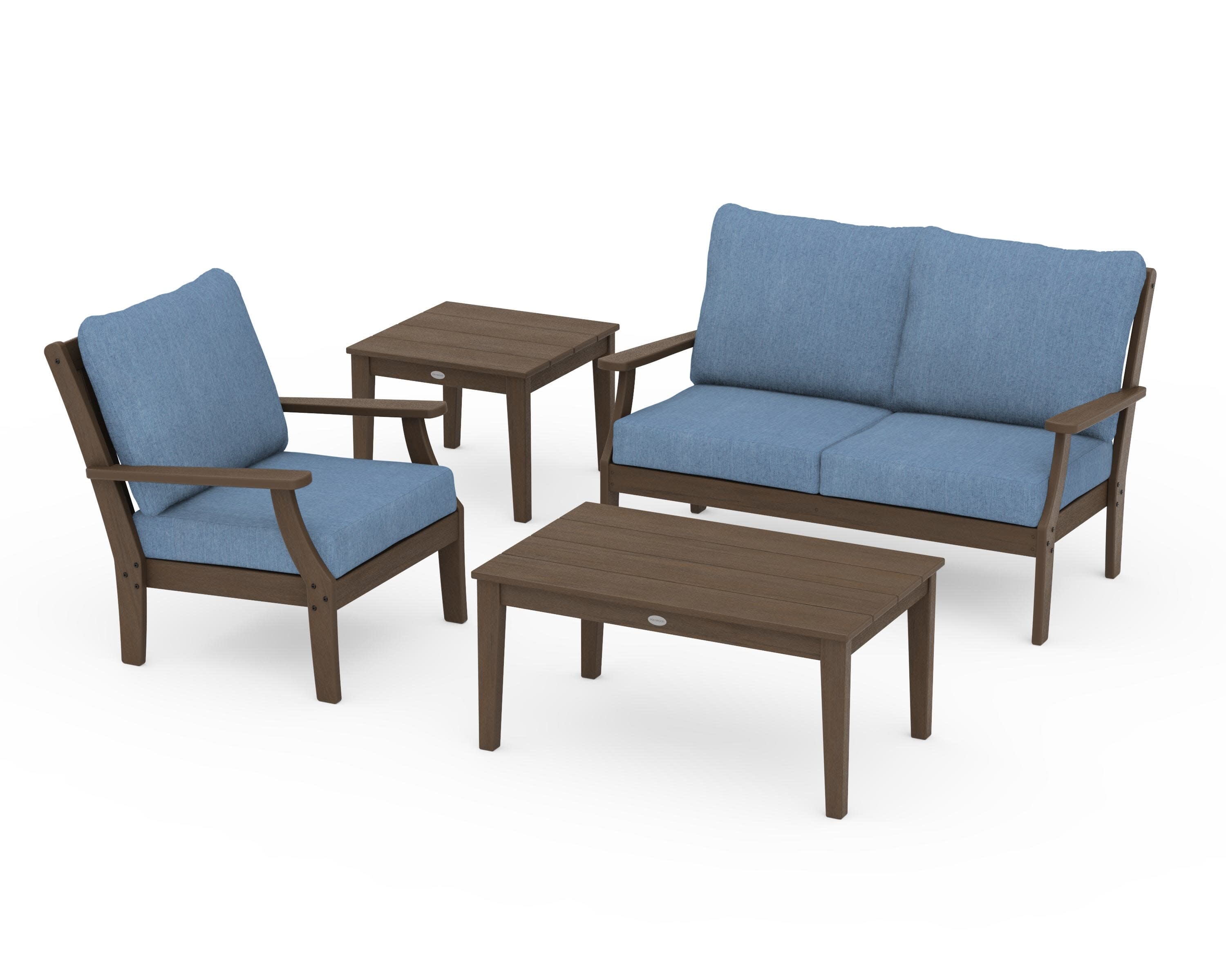 Braxton 4-Piece Deep Seating Set in Kona / Sky Blue