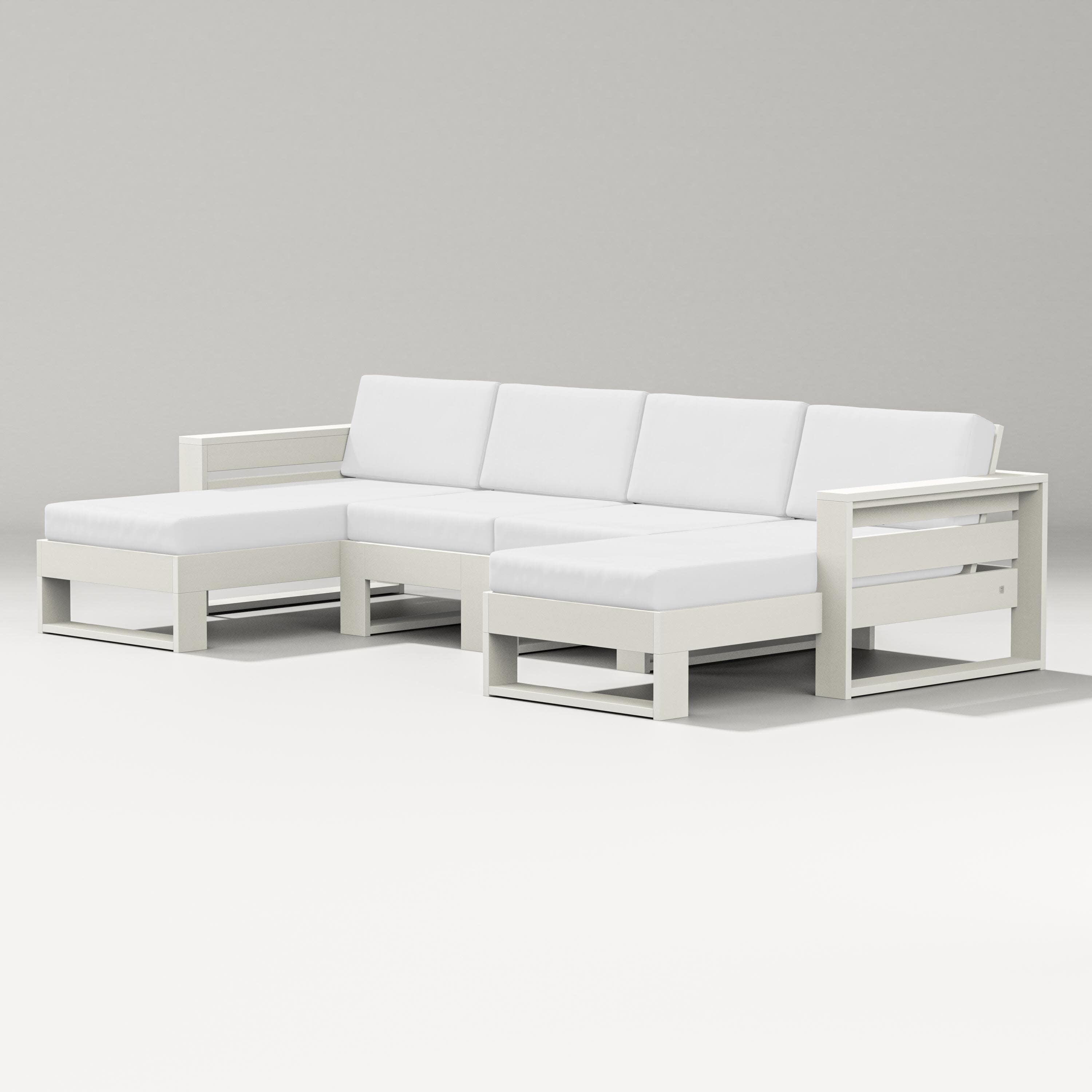 Latitude Double Chaise Sectional in Vintage White / Natural