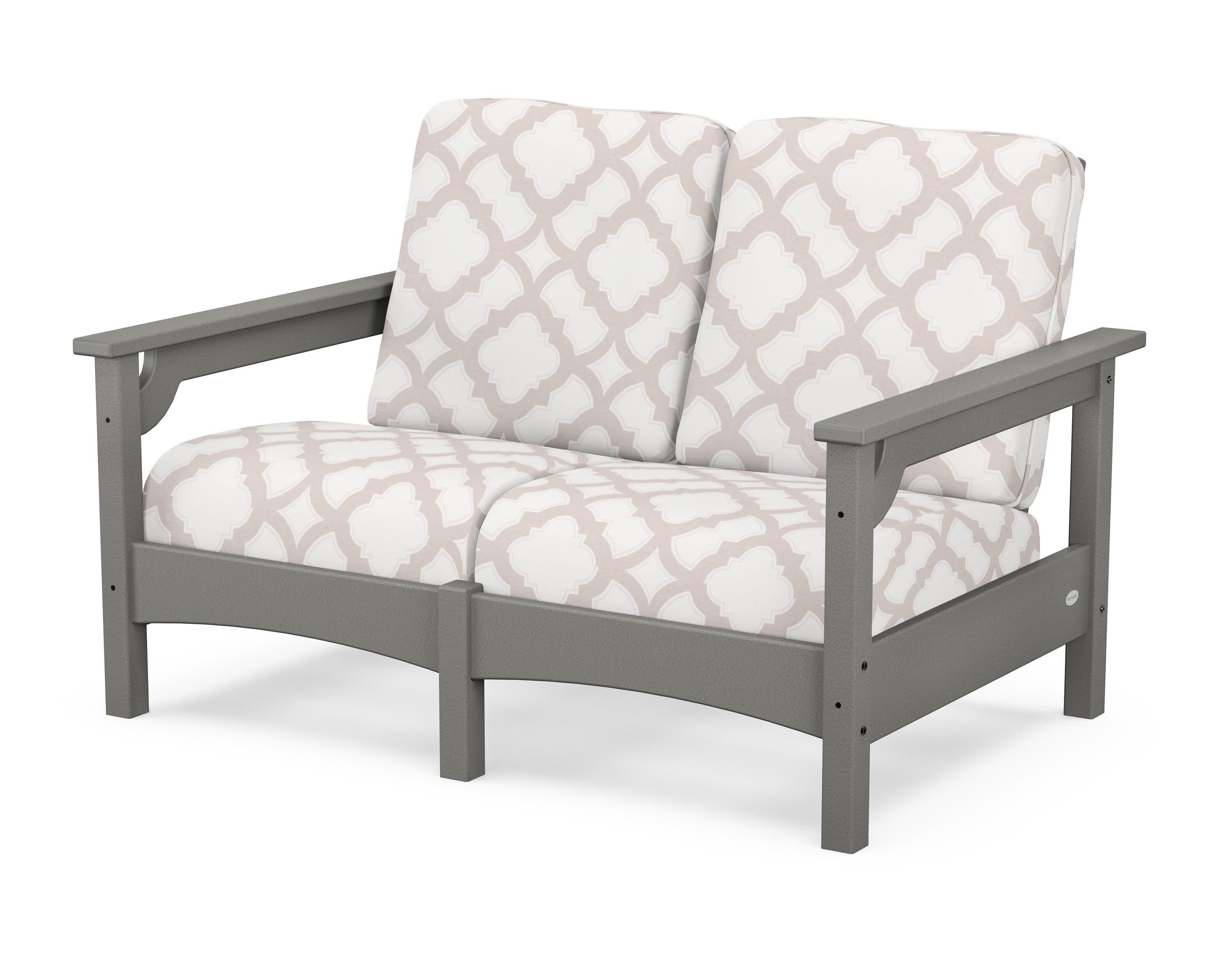 Club Loveseat in Slate Grey / Trellis Dune Burlap