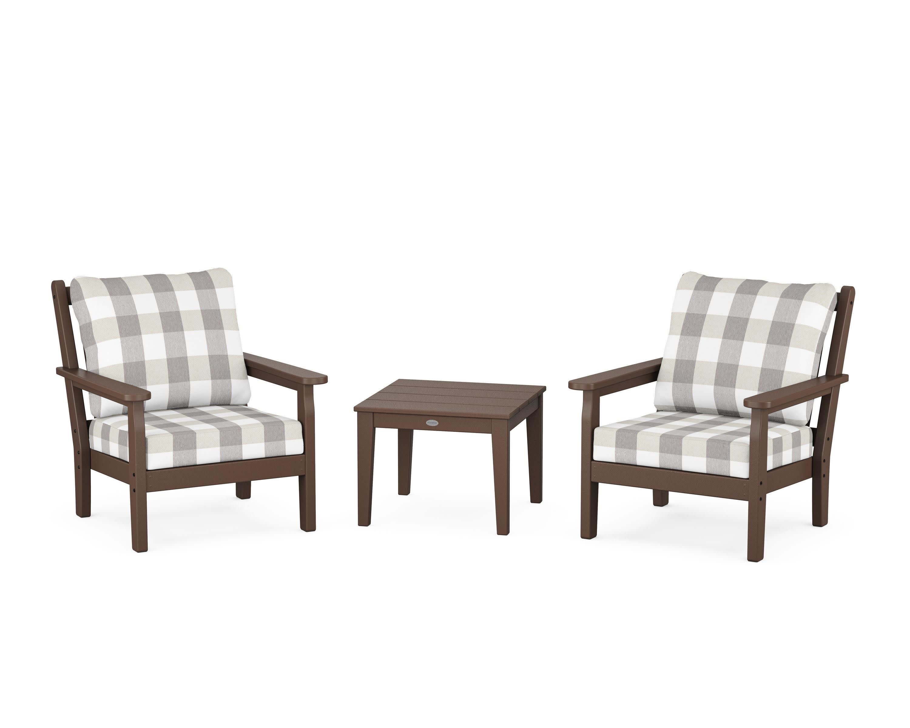 Chippendale 3-Piece Deep Seating Set in Mahogany / Buffalo Plaid Grey Mist