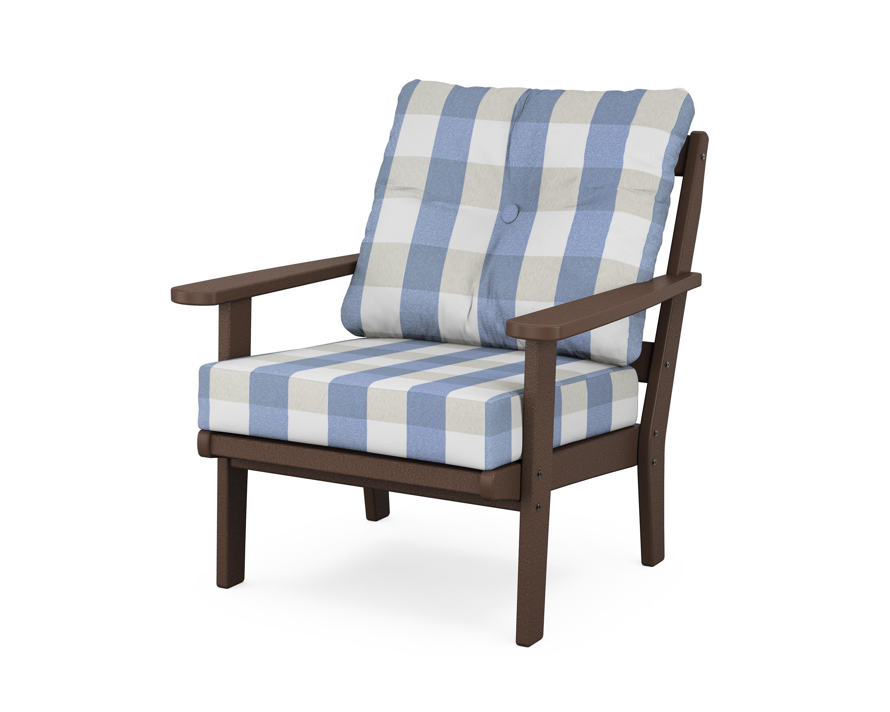 Mission Deep Seating Chair in Mahogany / Buffalo Plaid Sky Blue