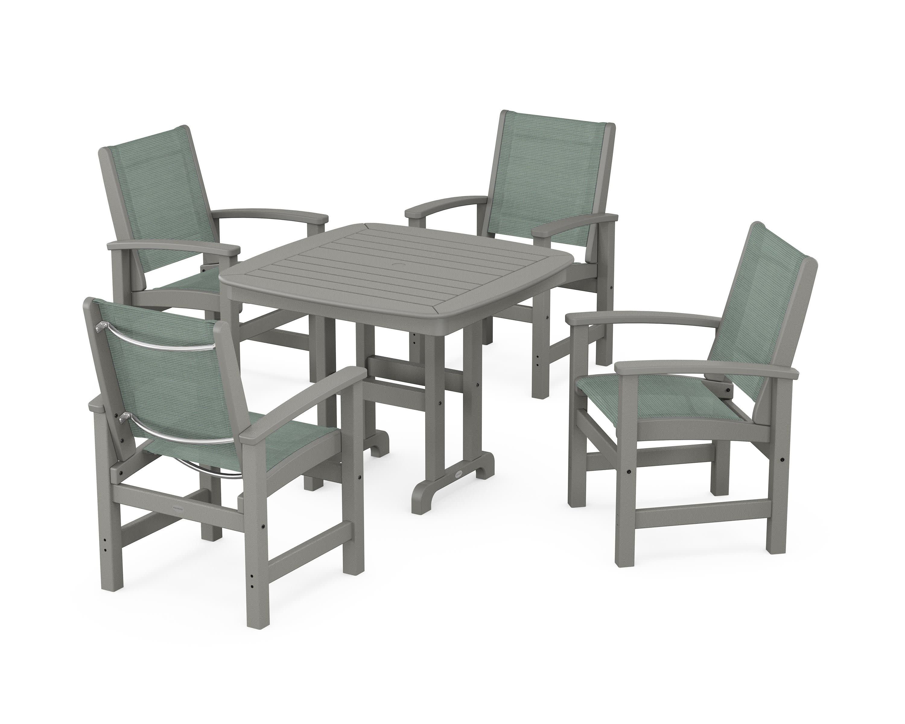 Coastal 5-Piece Dining Set in Slate Grey / Dupioni Sea Mist Sling