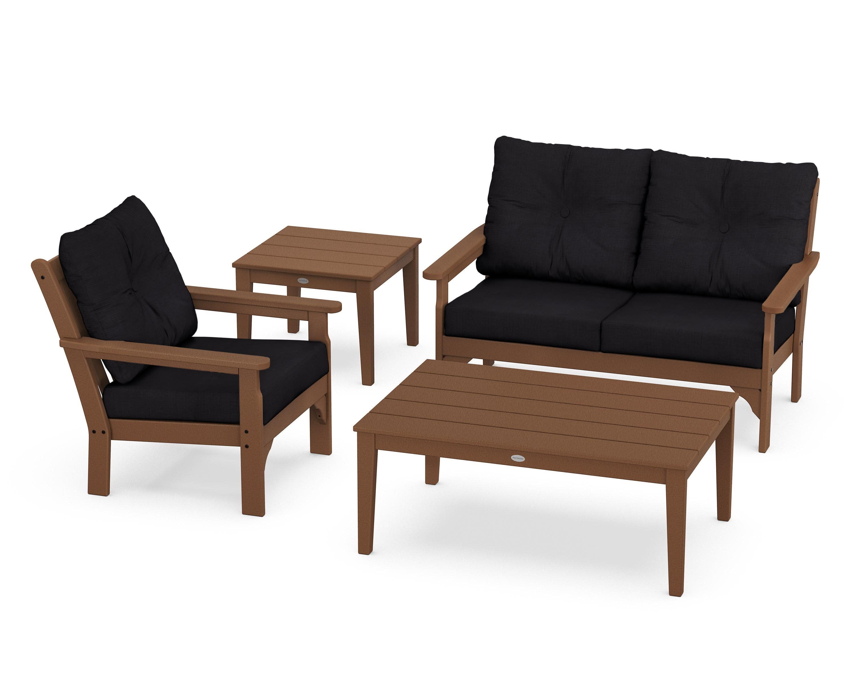Vineyard 4-Piece Deep Seating Set in Teak / Midnight Linen