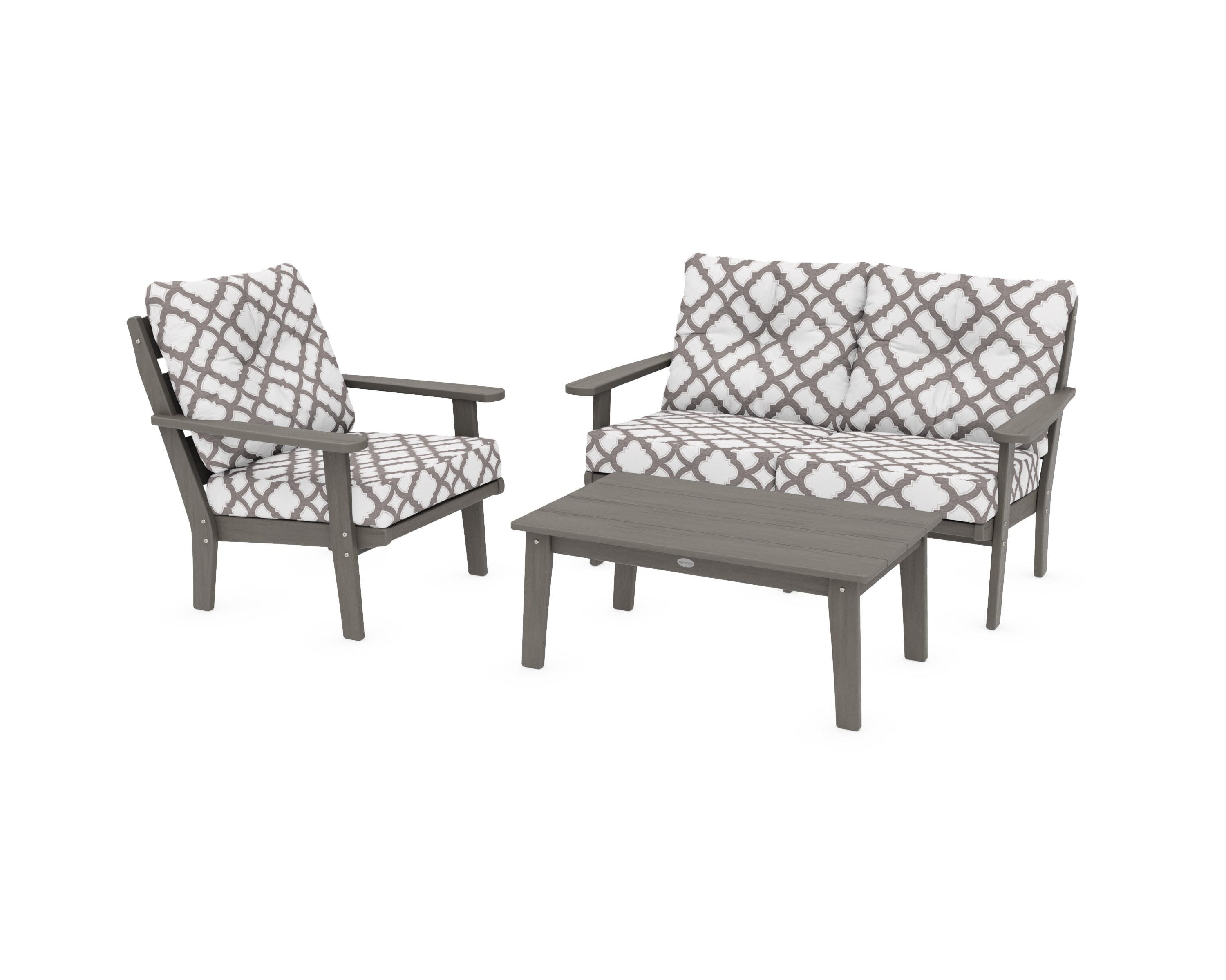 Lakeside 3-Piece Deep Seating Set in Driftwood / Trellis Grey Mist
