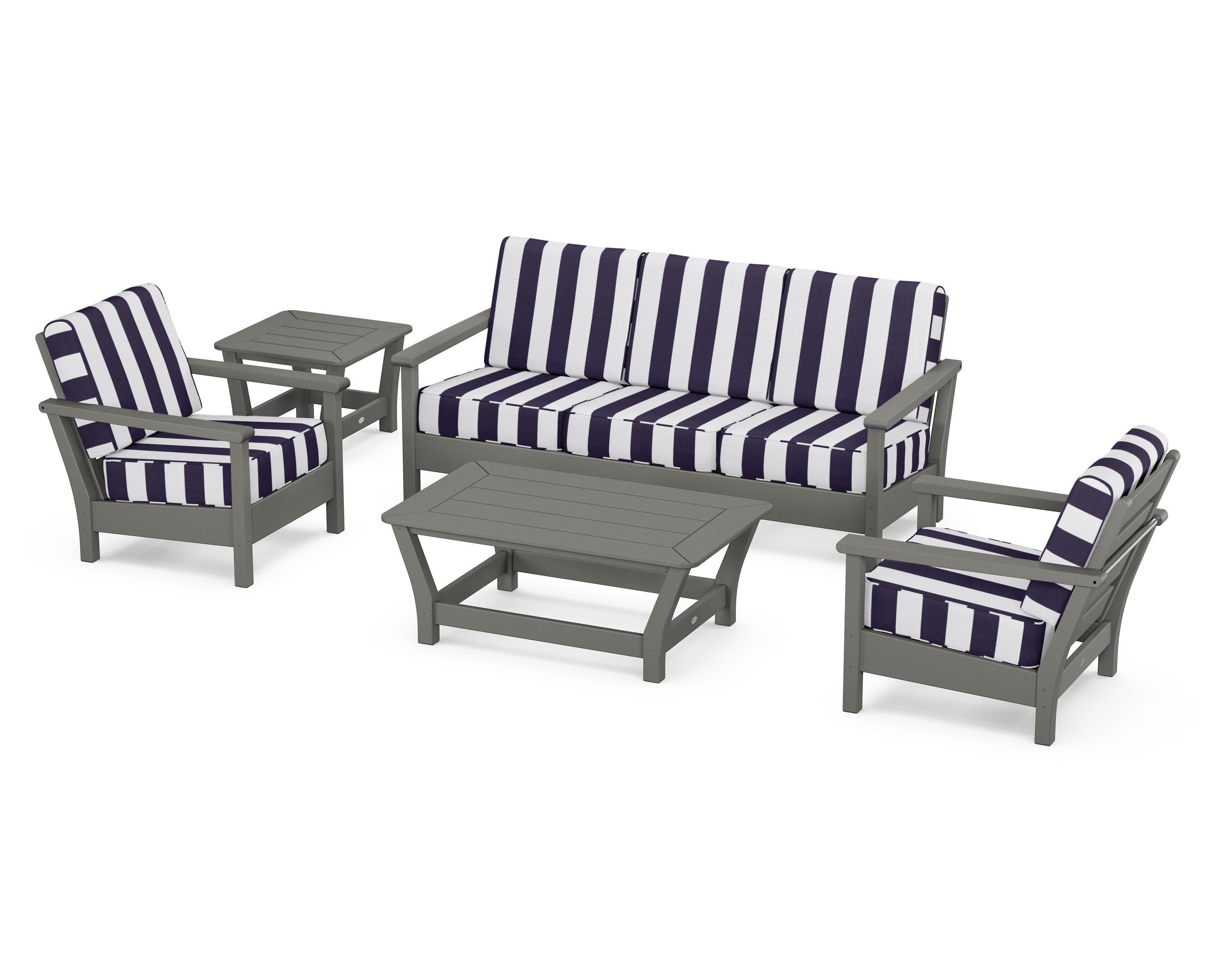 Harbour 5-Piece Deep Seating Set in Slate Grey / Cabana Stripe Navy