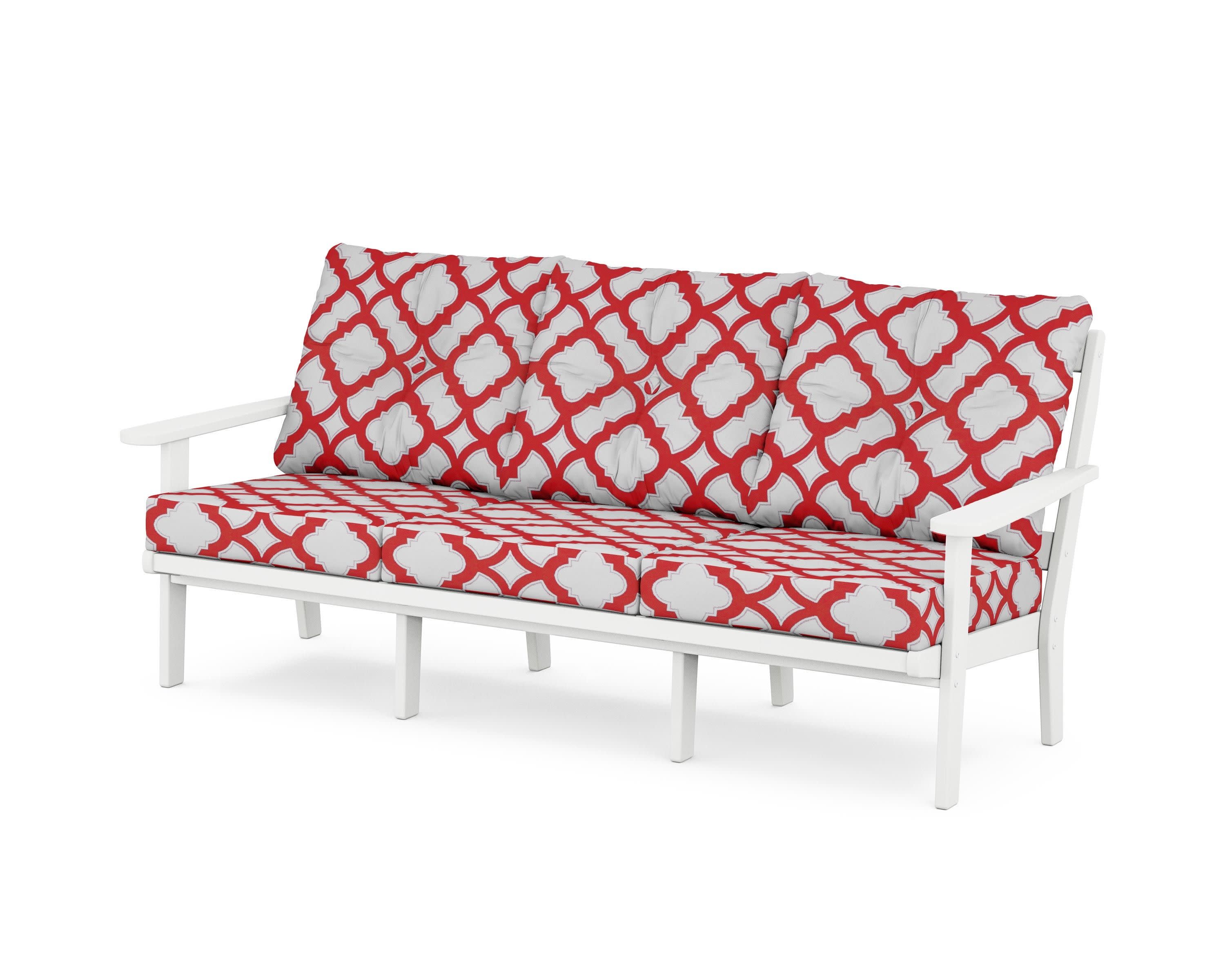 Mission Deep Seating Sofa in White / Trellis Crimson
