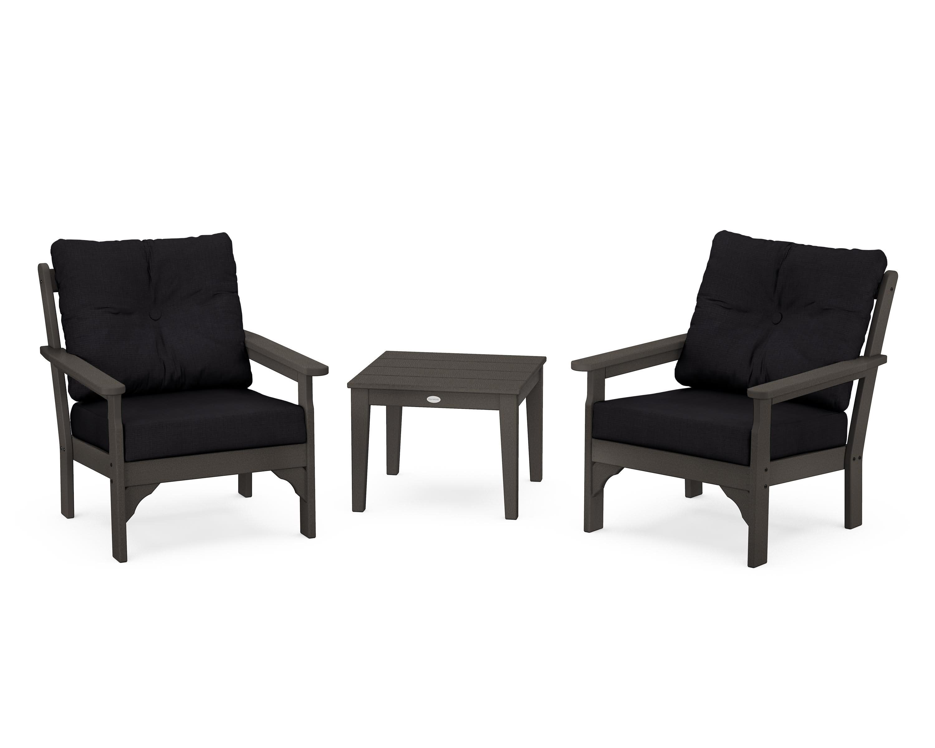 Vineyard 3-Piece Deep Seating Set in Vintage Coffee / Midnight Linen