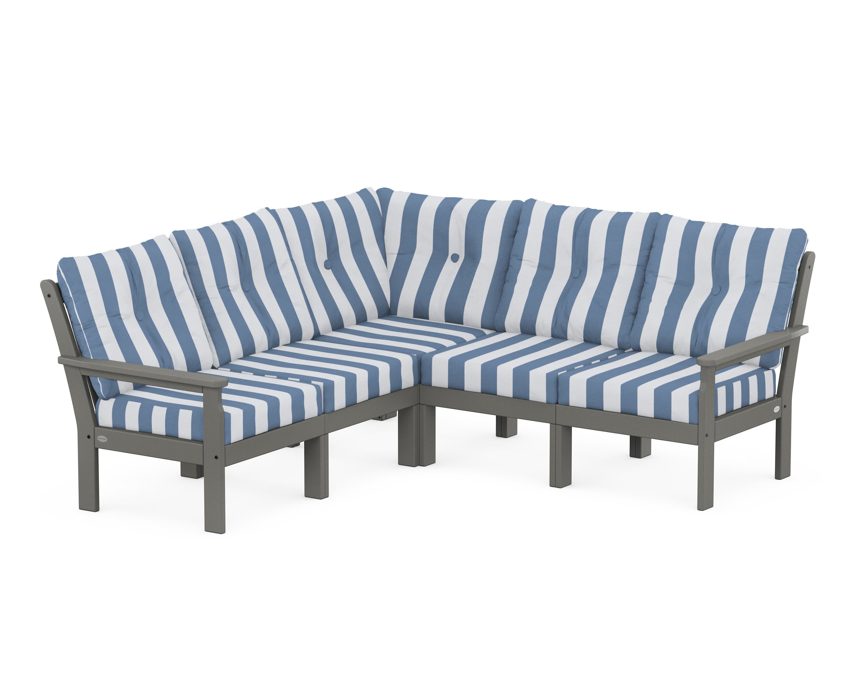 Vineyard 5-Piece Sectional in Slate Grey / Cabana Stripe Sky Blue