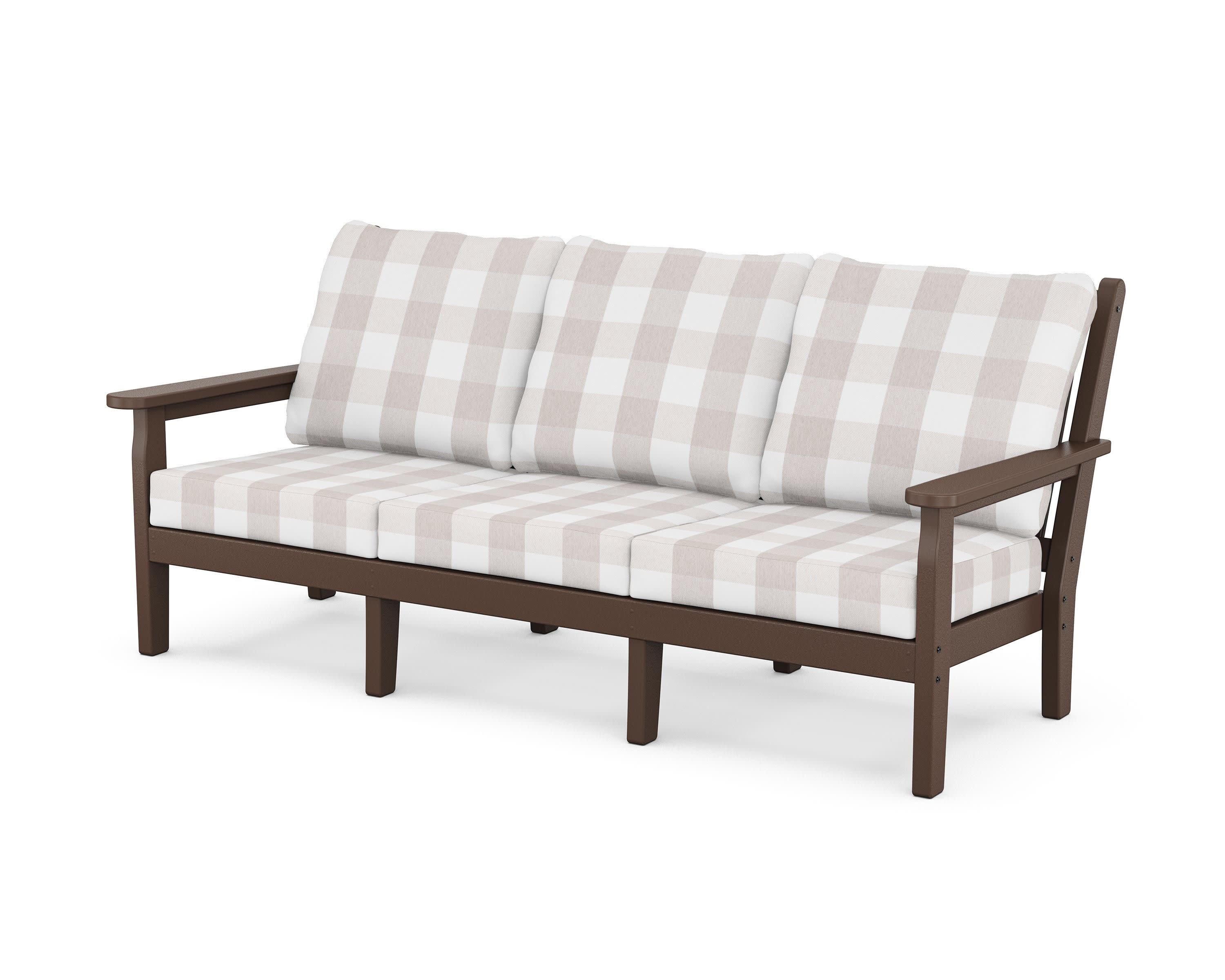 Chippendale Deep Seating Sofa in Mahogany / Buffalo Plaid Dune Burlap
