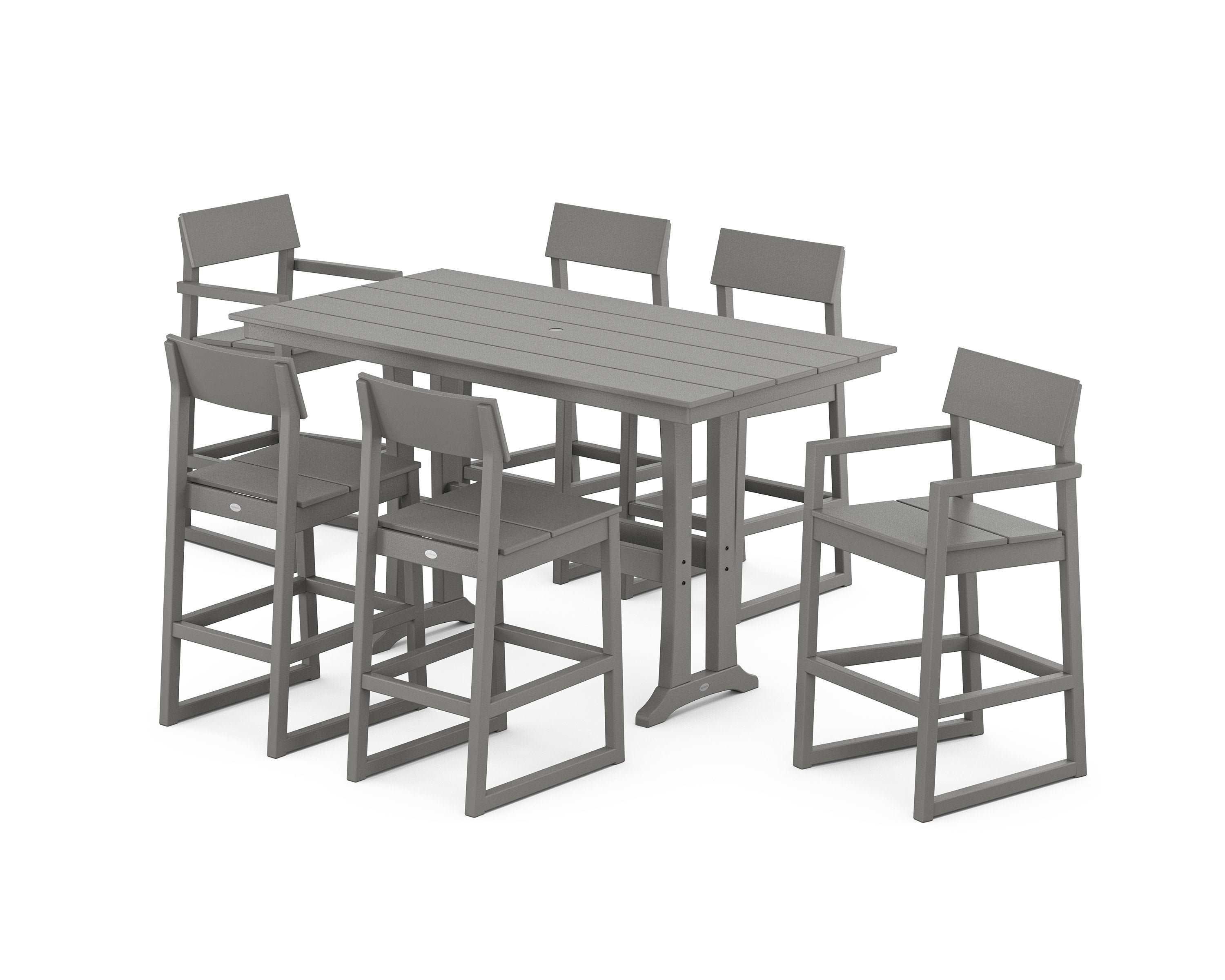 EDGE 7-Piece Farmhouse Bar Set with Trestle Legs in Slate Grey
