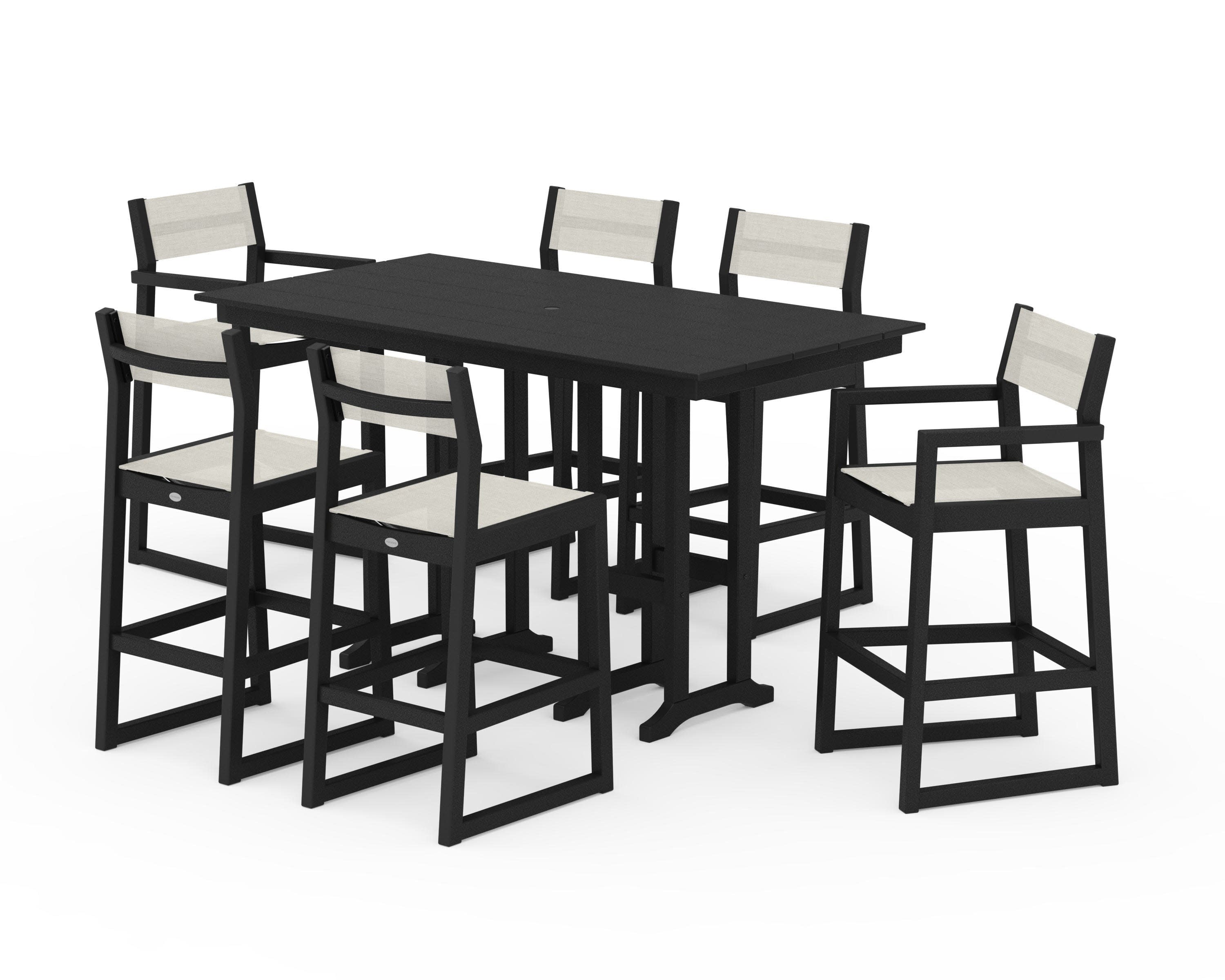 EDGE Sling 7-Piece Farmhouse Bar Set in Black / Parchment Sling