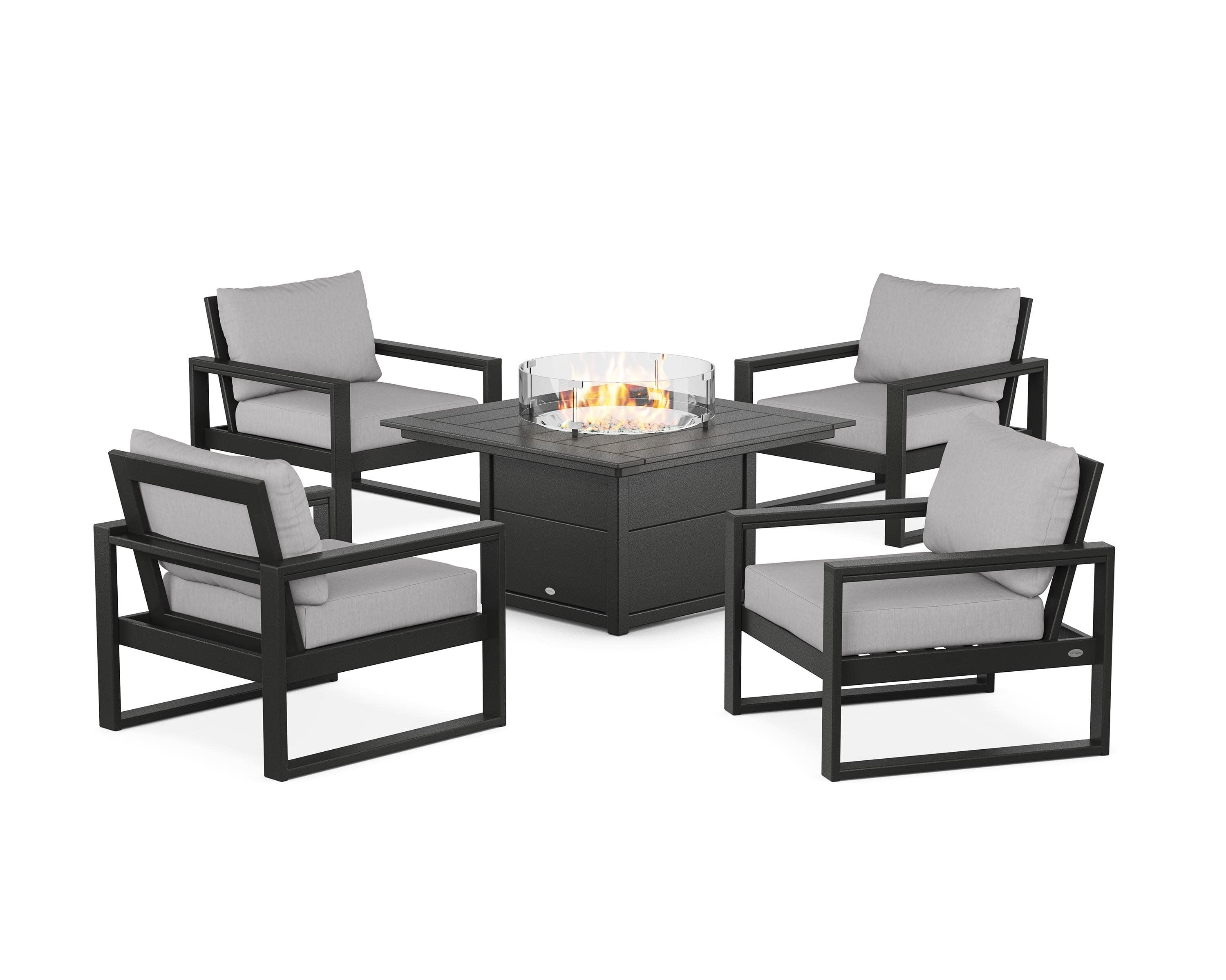 EDGE Sectional 5-Piece Deep Seating Set with Fire Pit Table in Black / Granite
