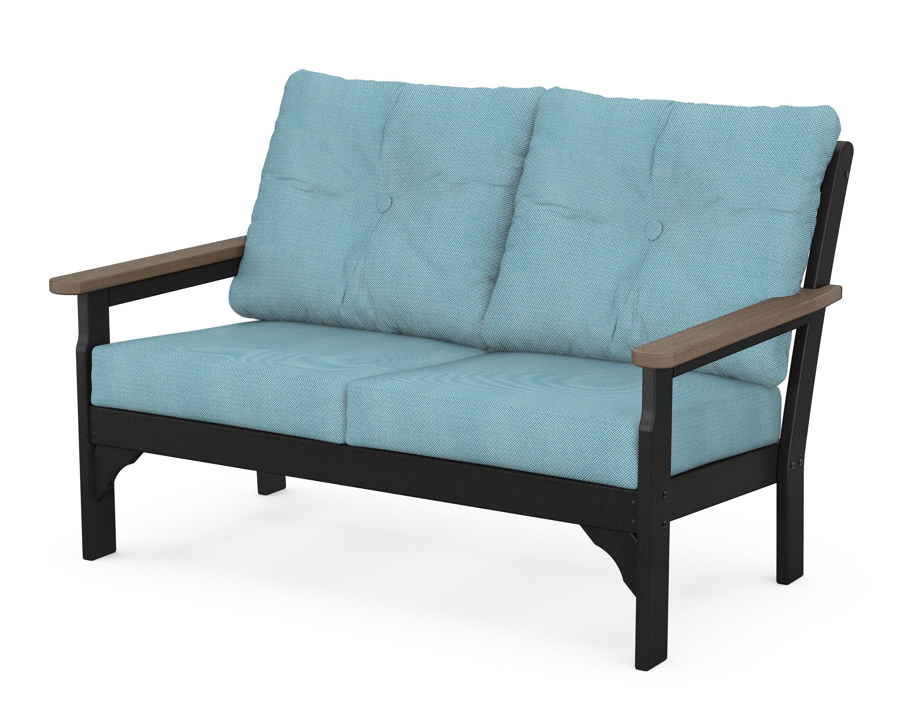 Vineyard Deep Seating Loveseat in Black / Kona / Lattice Sky Blue