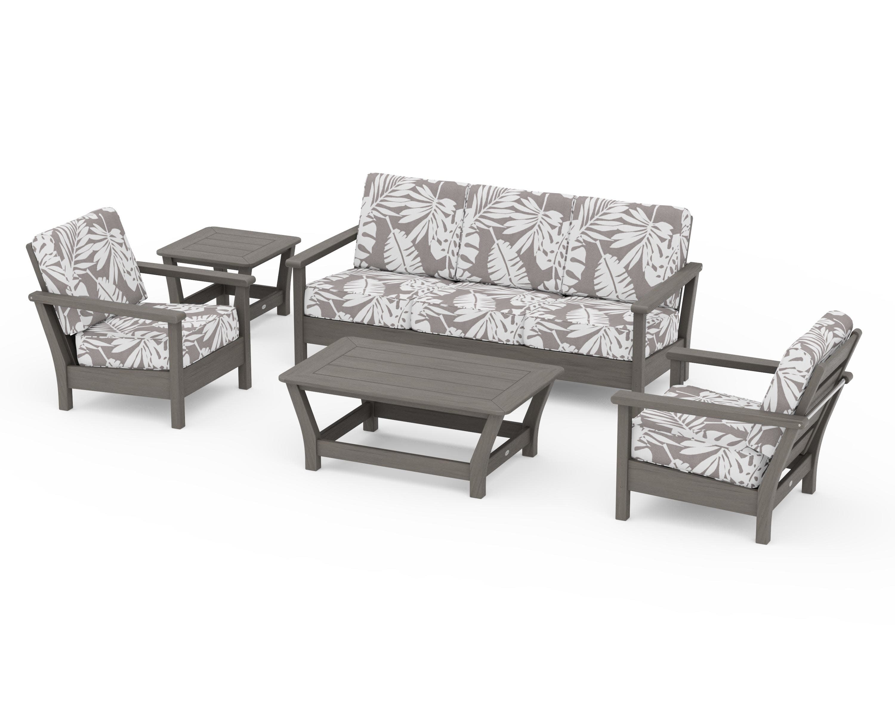 Harbour 5-Piece Deep Seating Set in Driftwood / Leaf Grey Mist