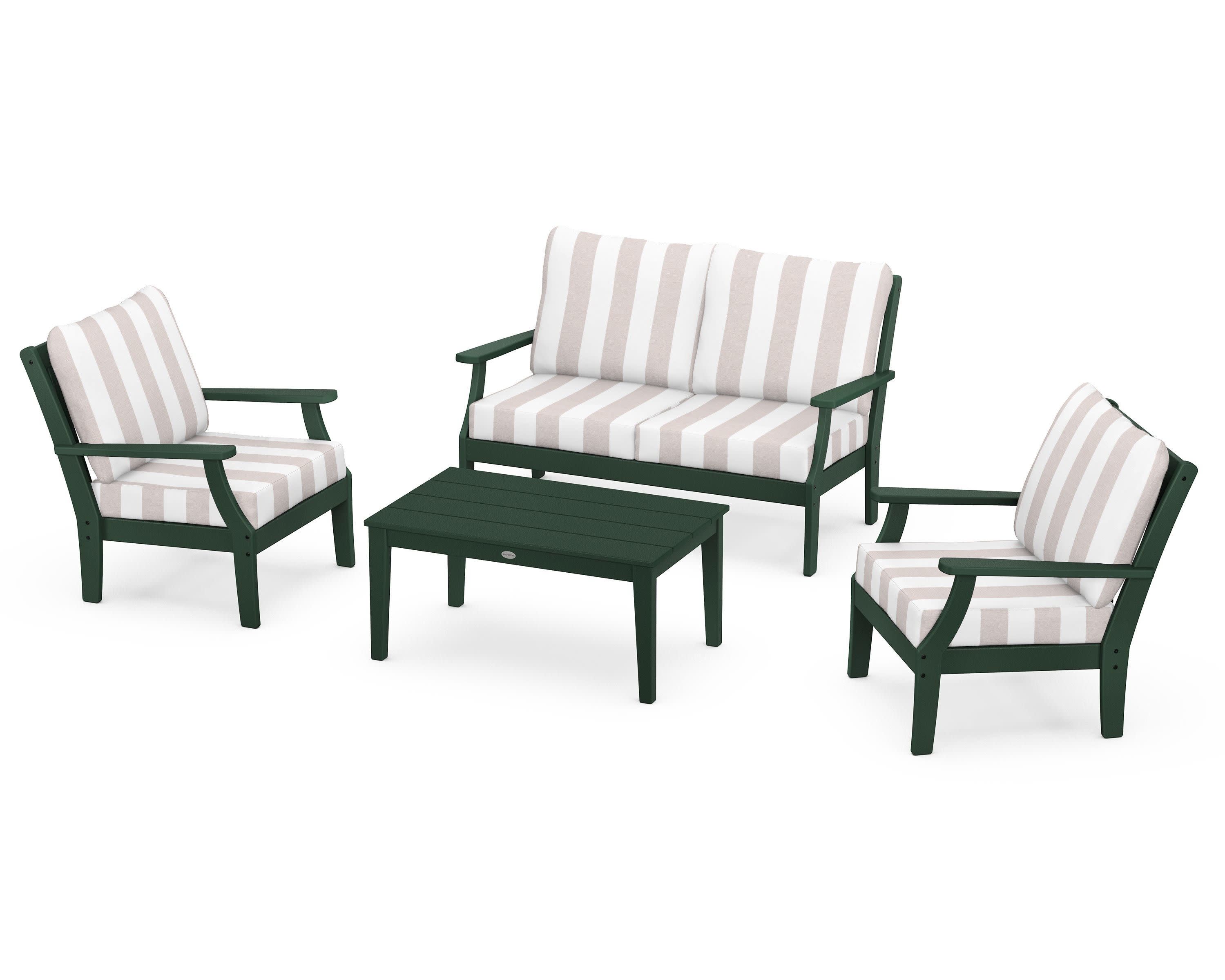 Braxton 4-Piece Deep Seating Chair Set in Green / Cabana Stripe Dune Burlap