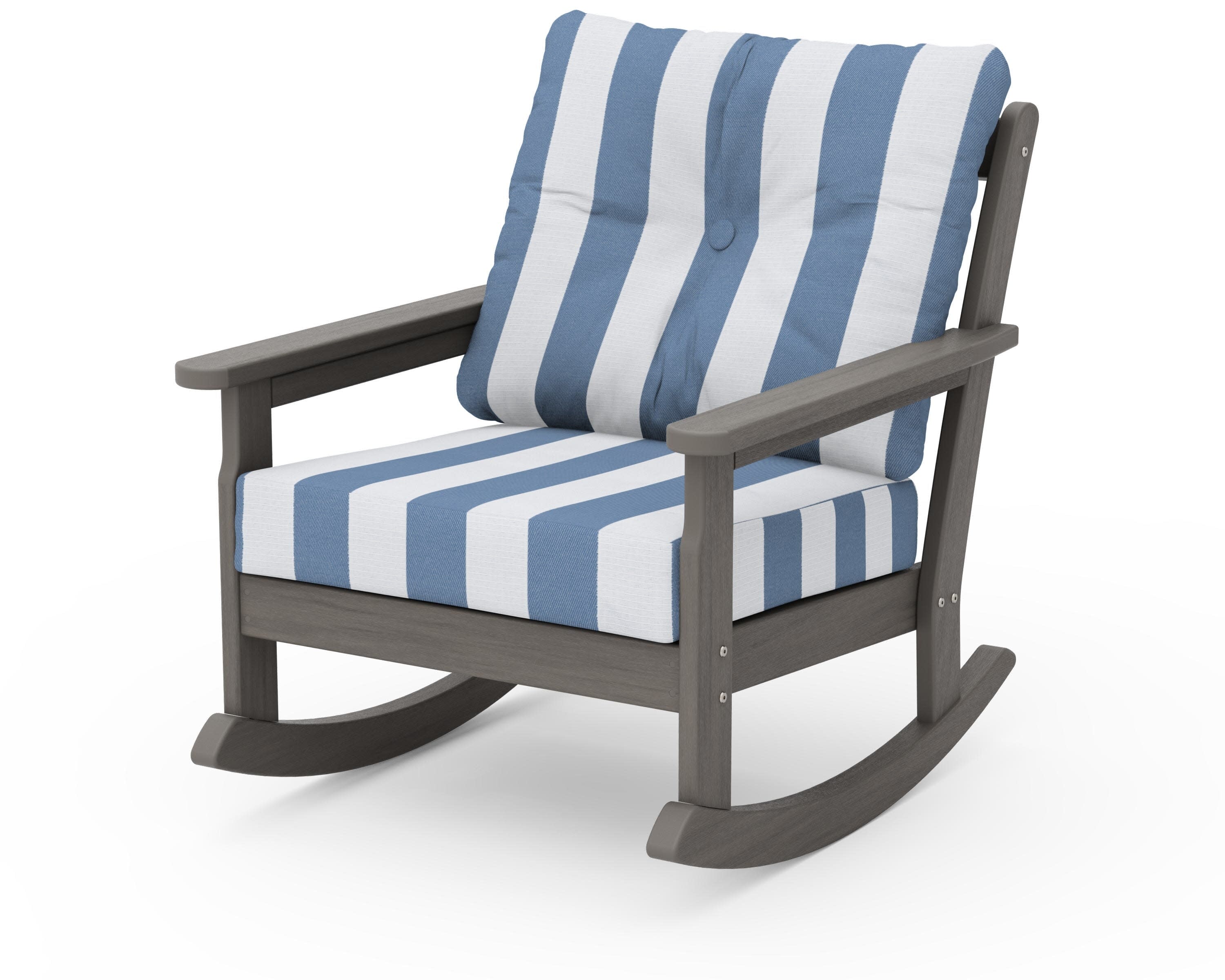 Vineyard Deep Seating Rocking Chair in Driftwood / Cabana Stripe Sky Blue