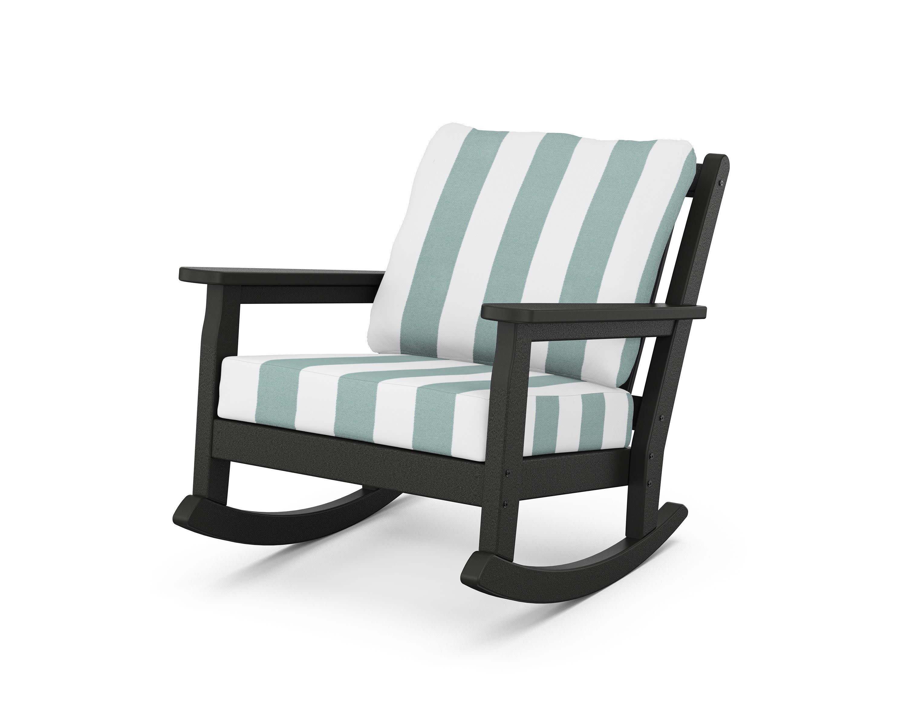 Chippendale Deep Seating Rocking Chair in Black / Cabana Stripe Glacier Spa