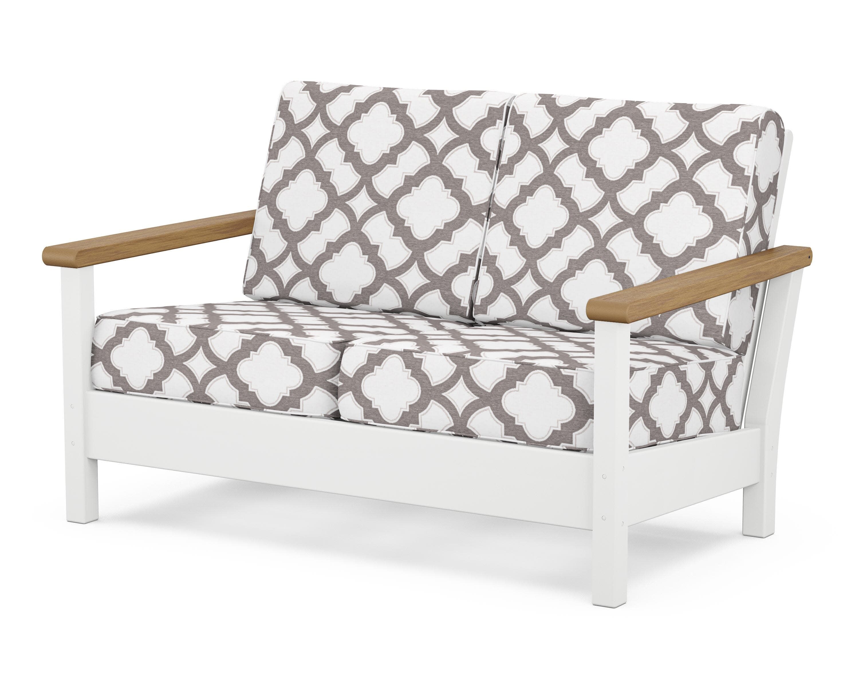 Harbour Deep Seating Loveseat in White / Natural / Trellis Grey Mist