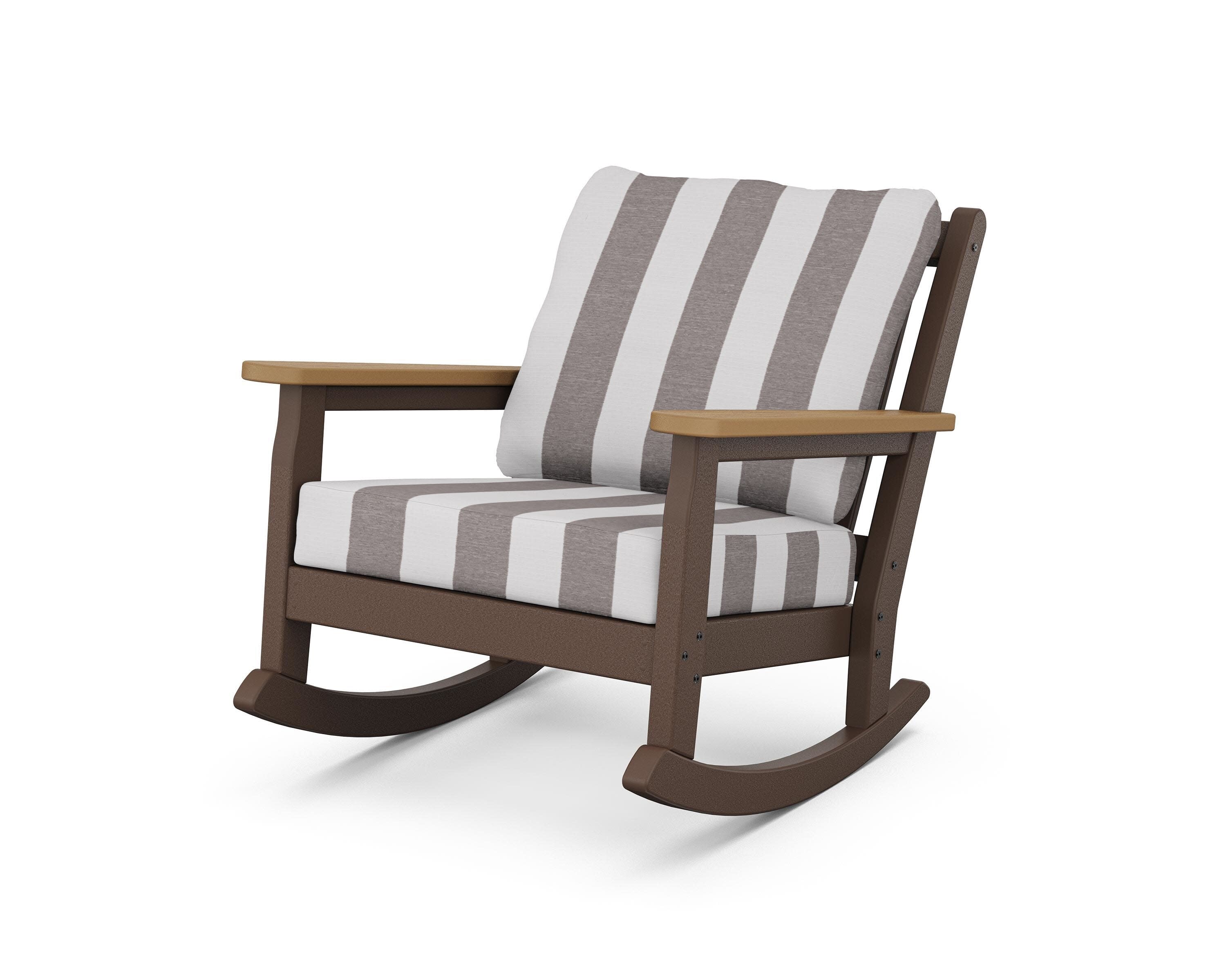 Chippendale Deep Seating Rocking Chair in Mahogany / Natural / Cabana Stripe Grey Mist