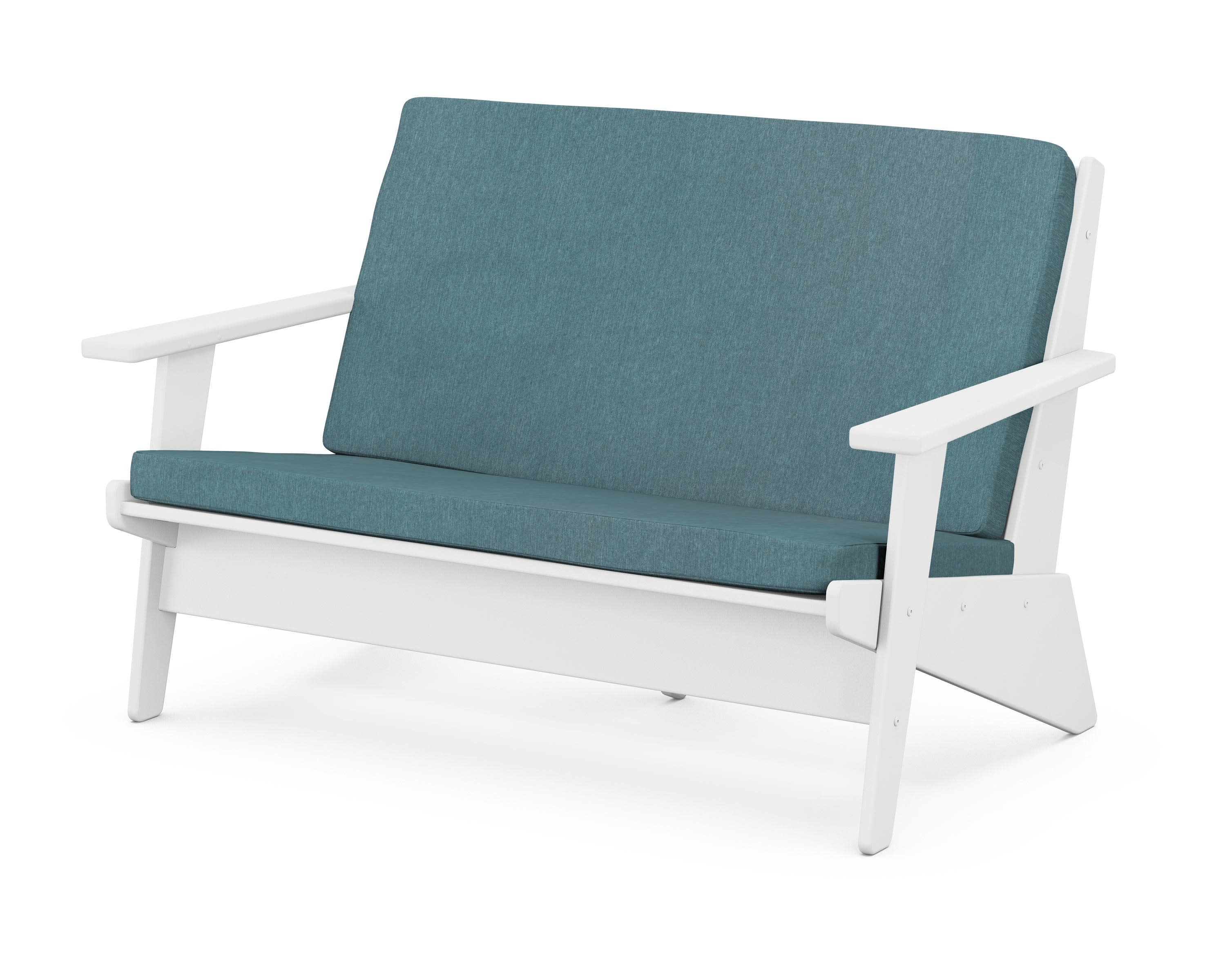Riviera Modern Lounge Loveseat in White / Ocean Teal