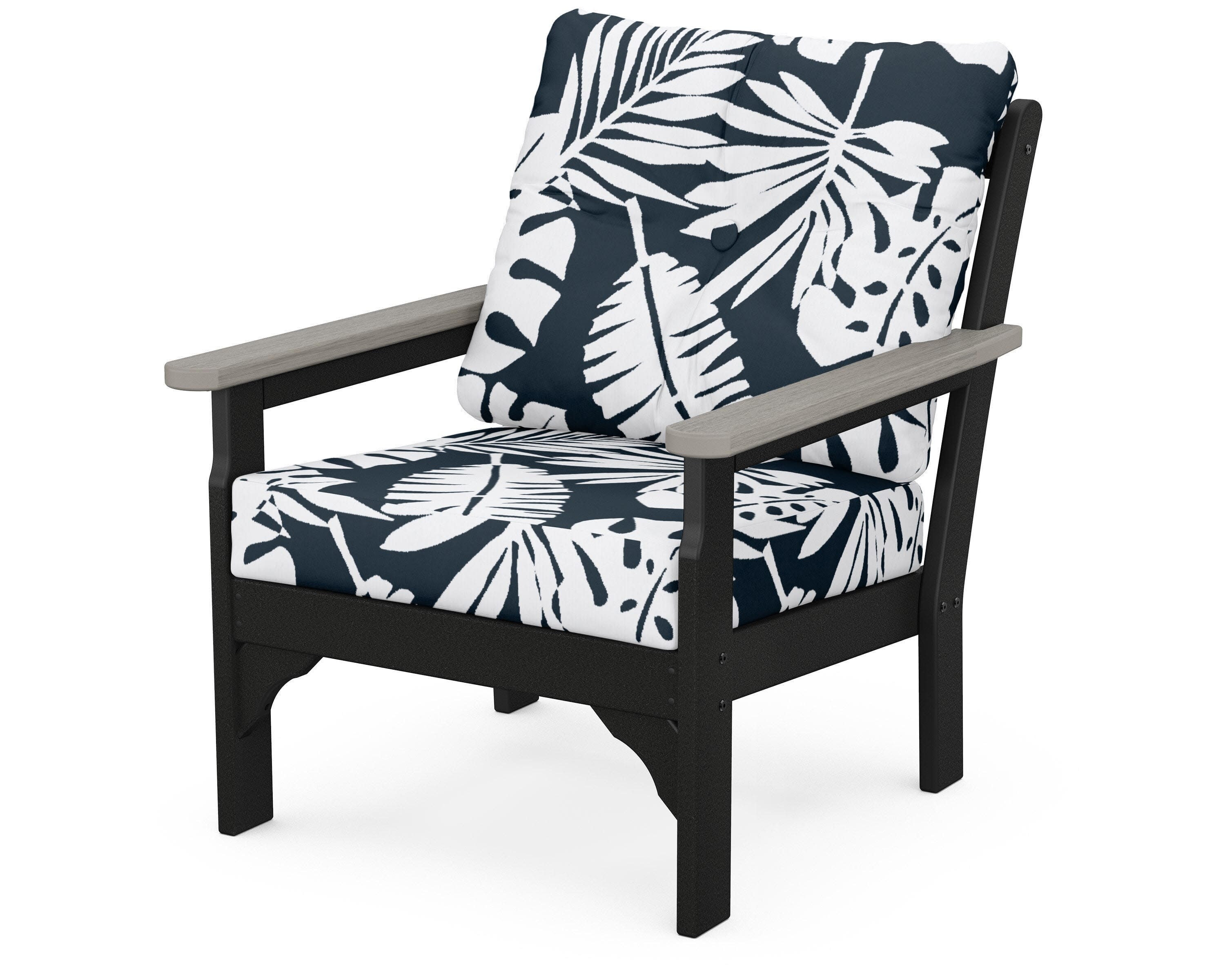 Vineyard Deep Seating Chair in Black / Driftwood / Leaf Marine Indigo