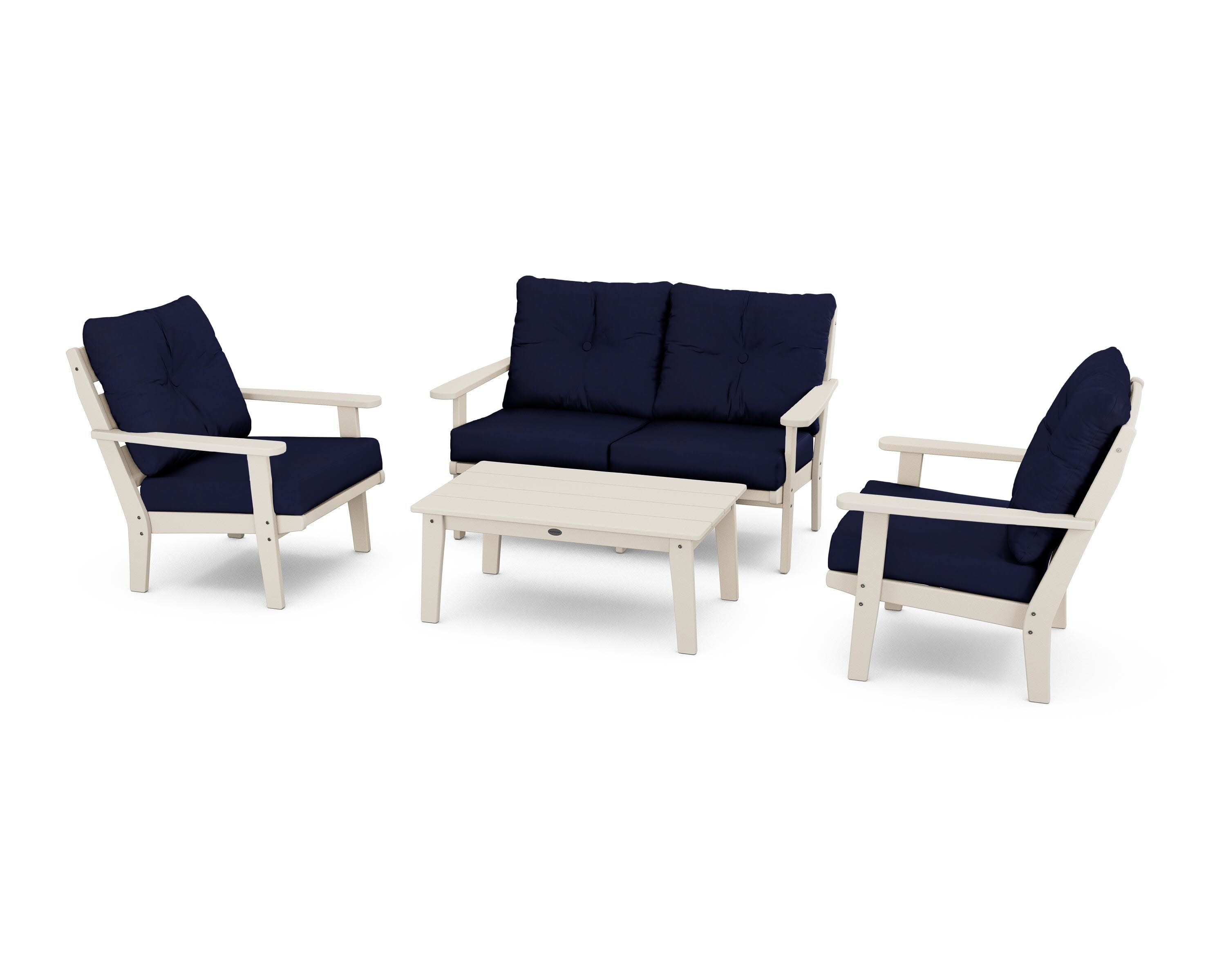Lakeside 4-Piece Deep Seating Set in Sand / Navy