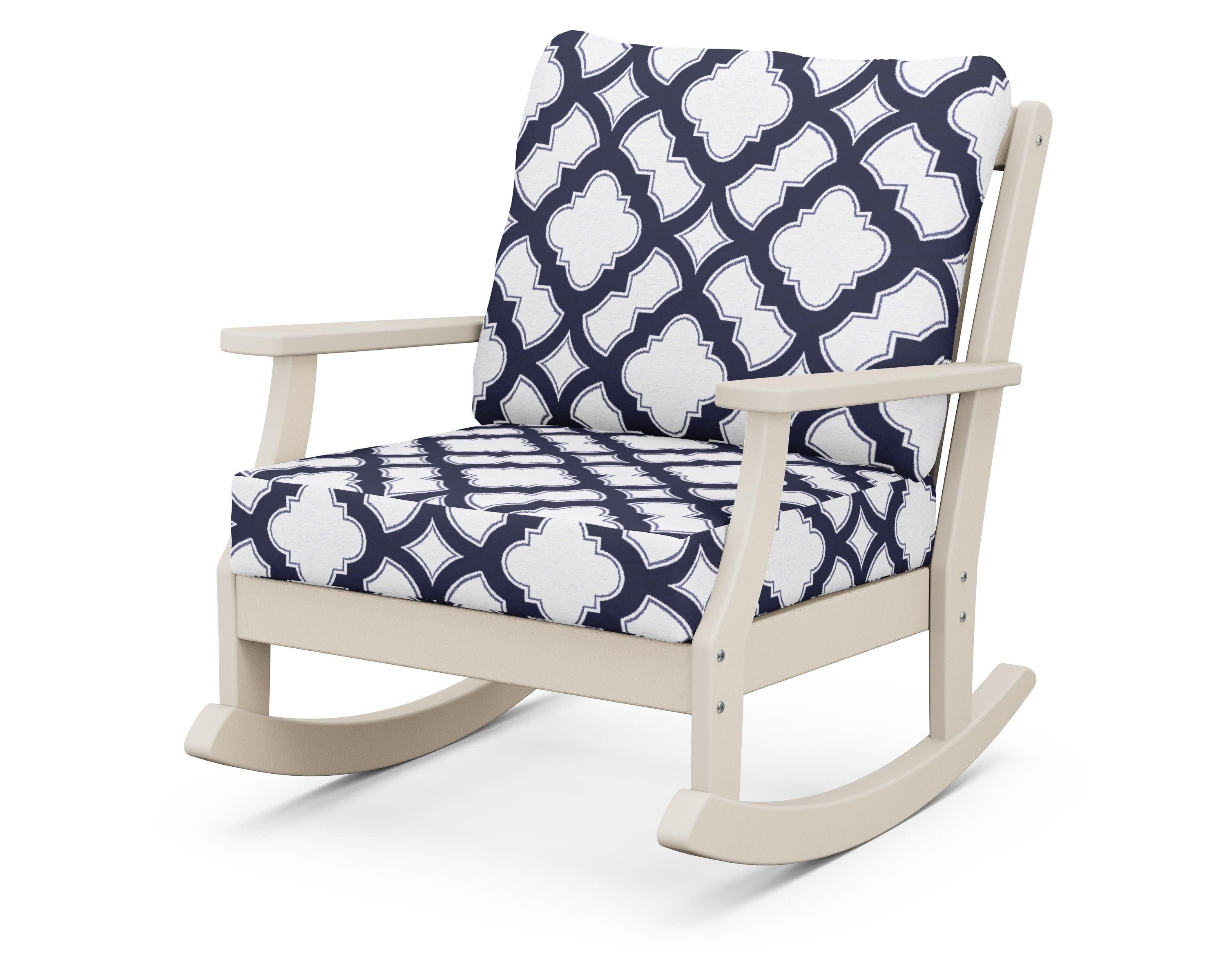 Braxton Deep Seating Rocking Chair in Sand / Trellis Navy