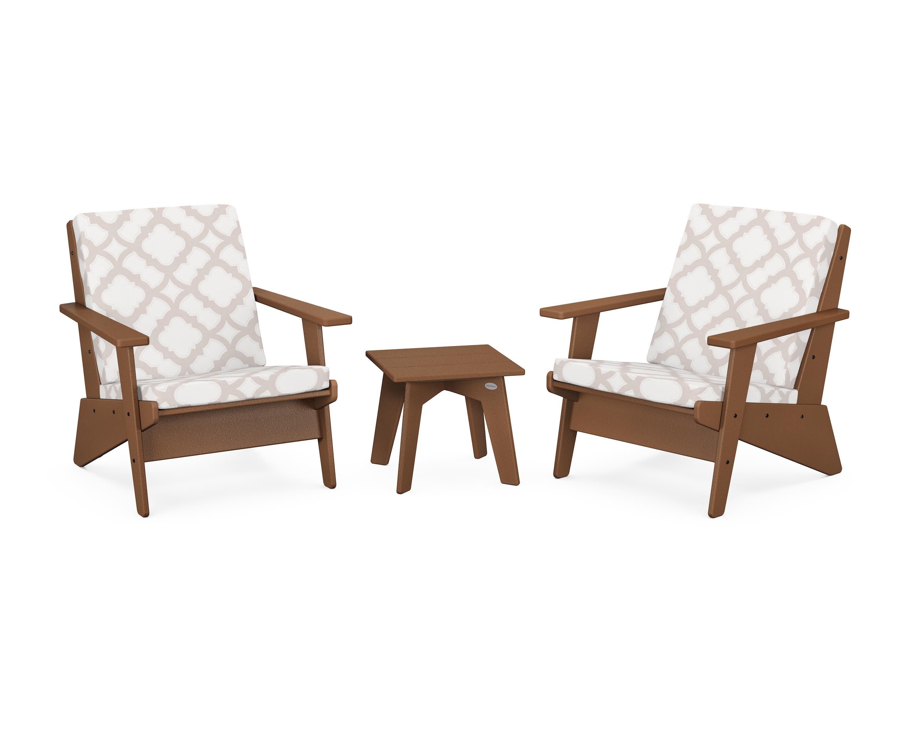 Riviera Modern Lounge 3-Piece Set in Teak / Trellis Dune Burlap