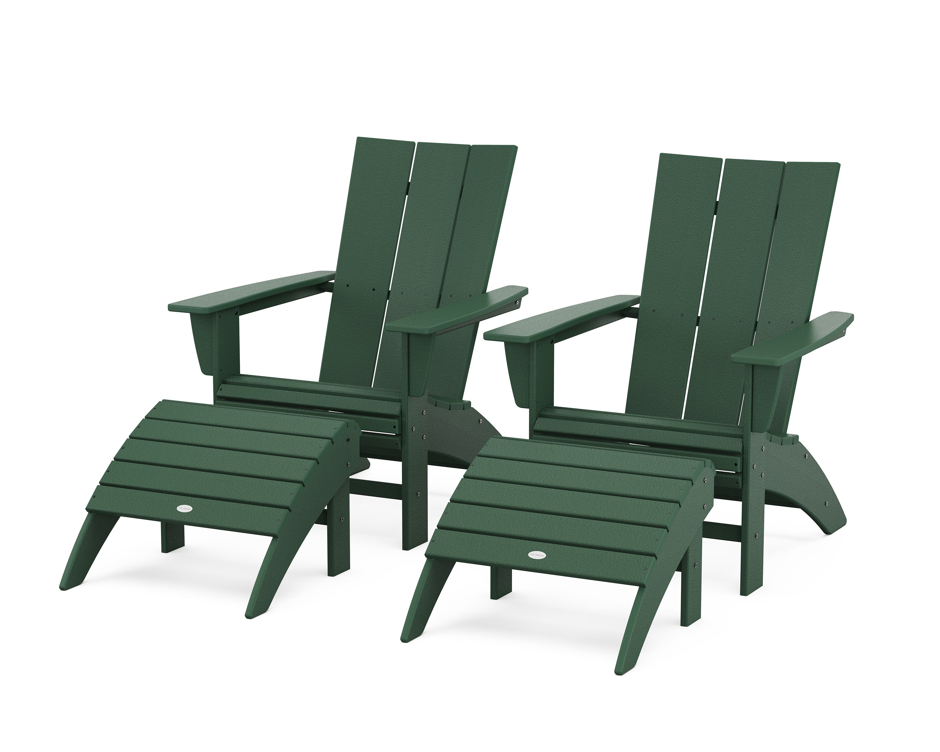 Modern Curveback Adirondack Chair 4-Piece Set with Ottomans in Green