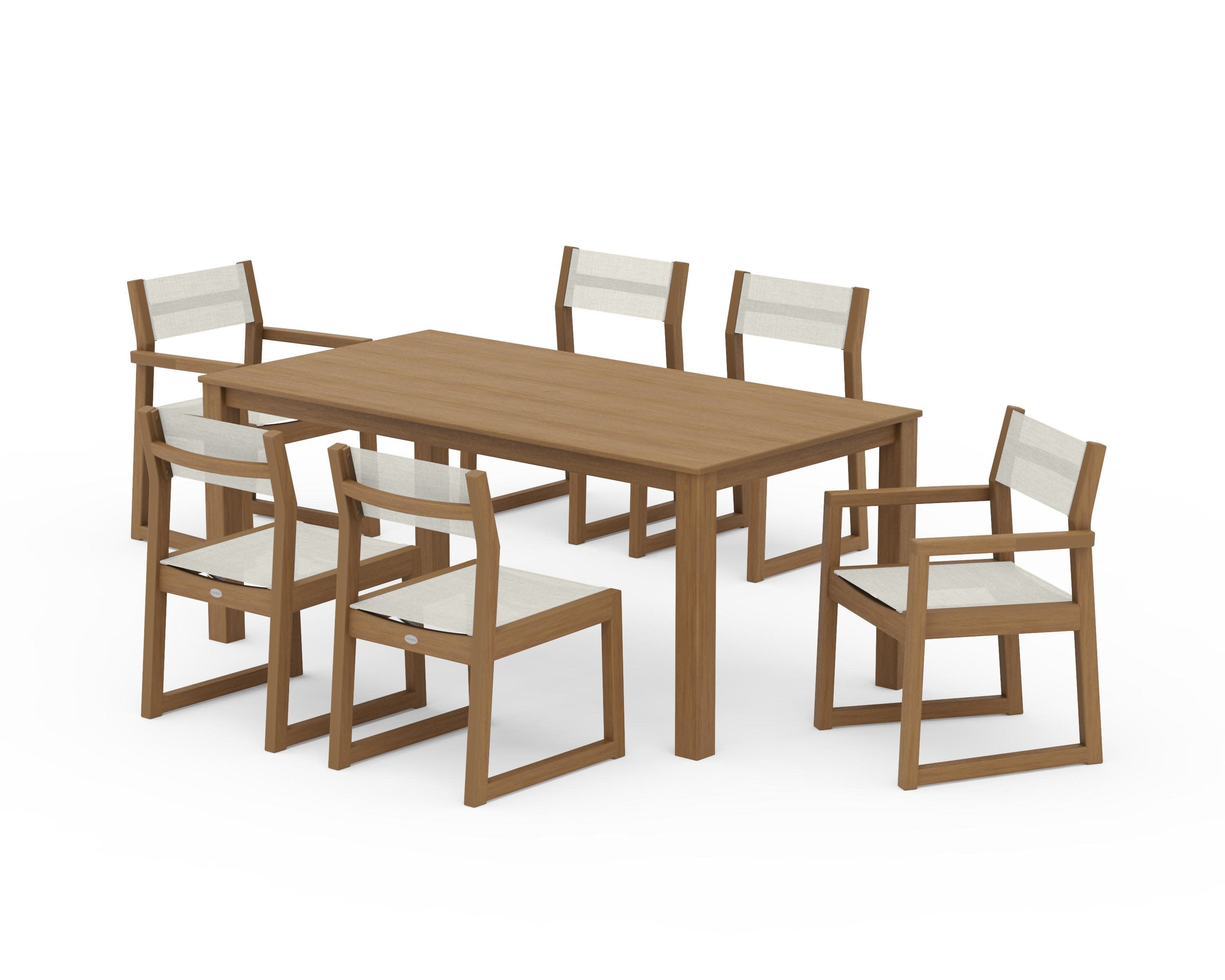 EDGE Sling 7-Piece Parsons Dining Set in Natural / Parchment Sling