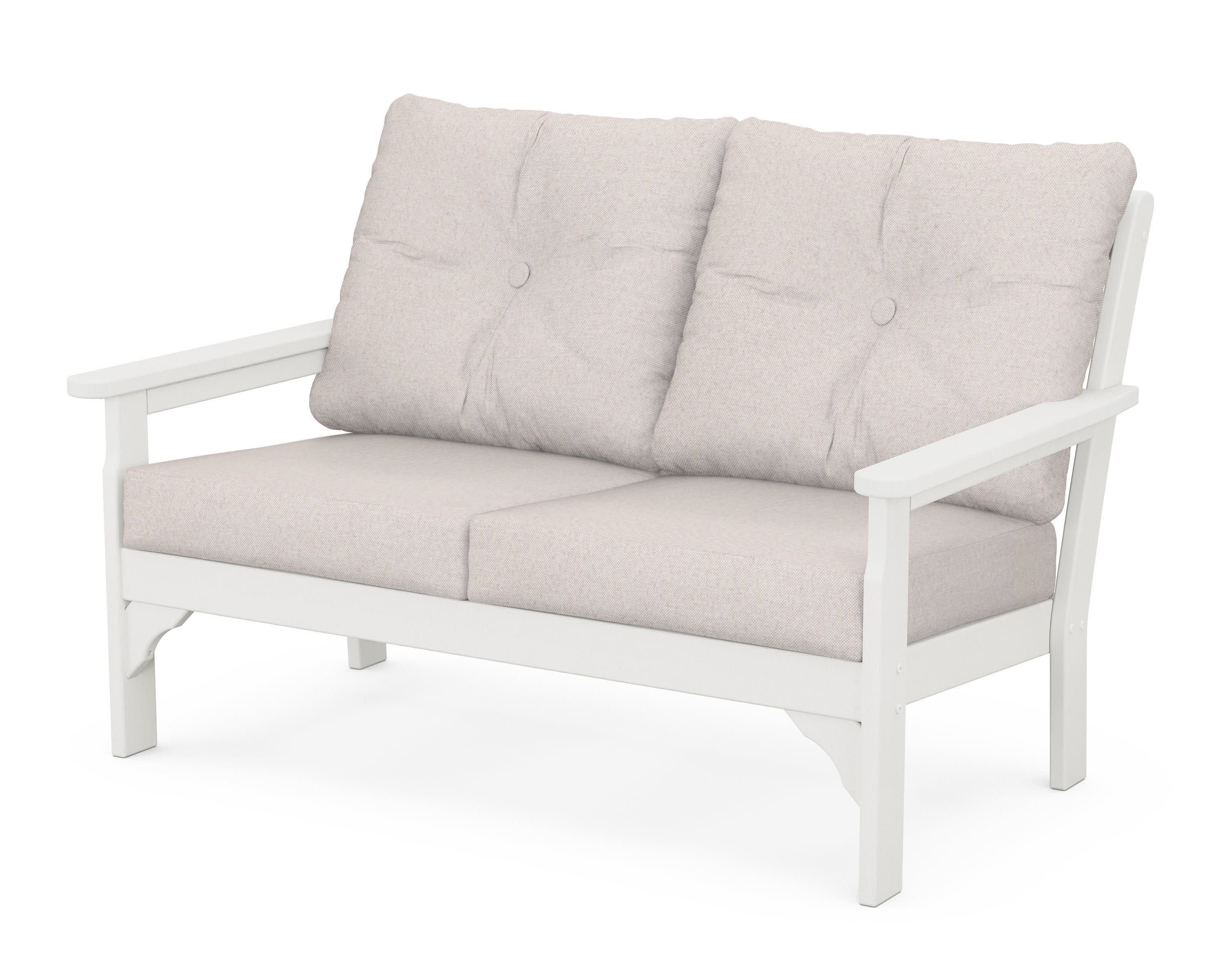 Vineyard Deep Seating Loveseat in Vintage White / Dune Burlap