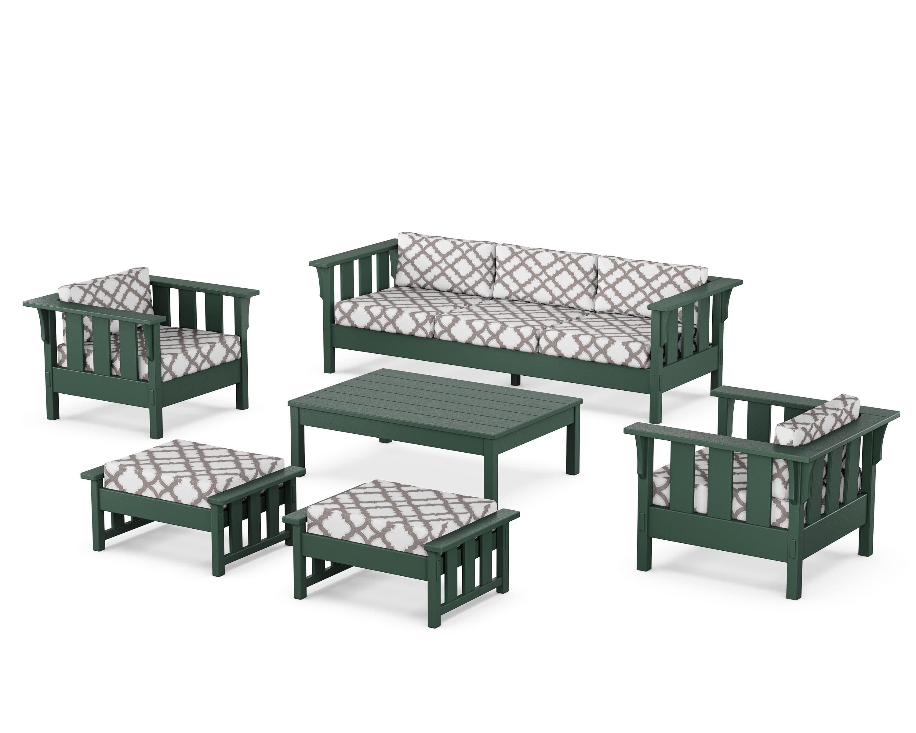 Acadia 6-Piece Lounge Sofa Set in Green / Trellis Grey Mist