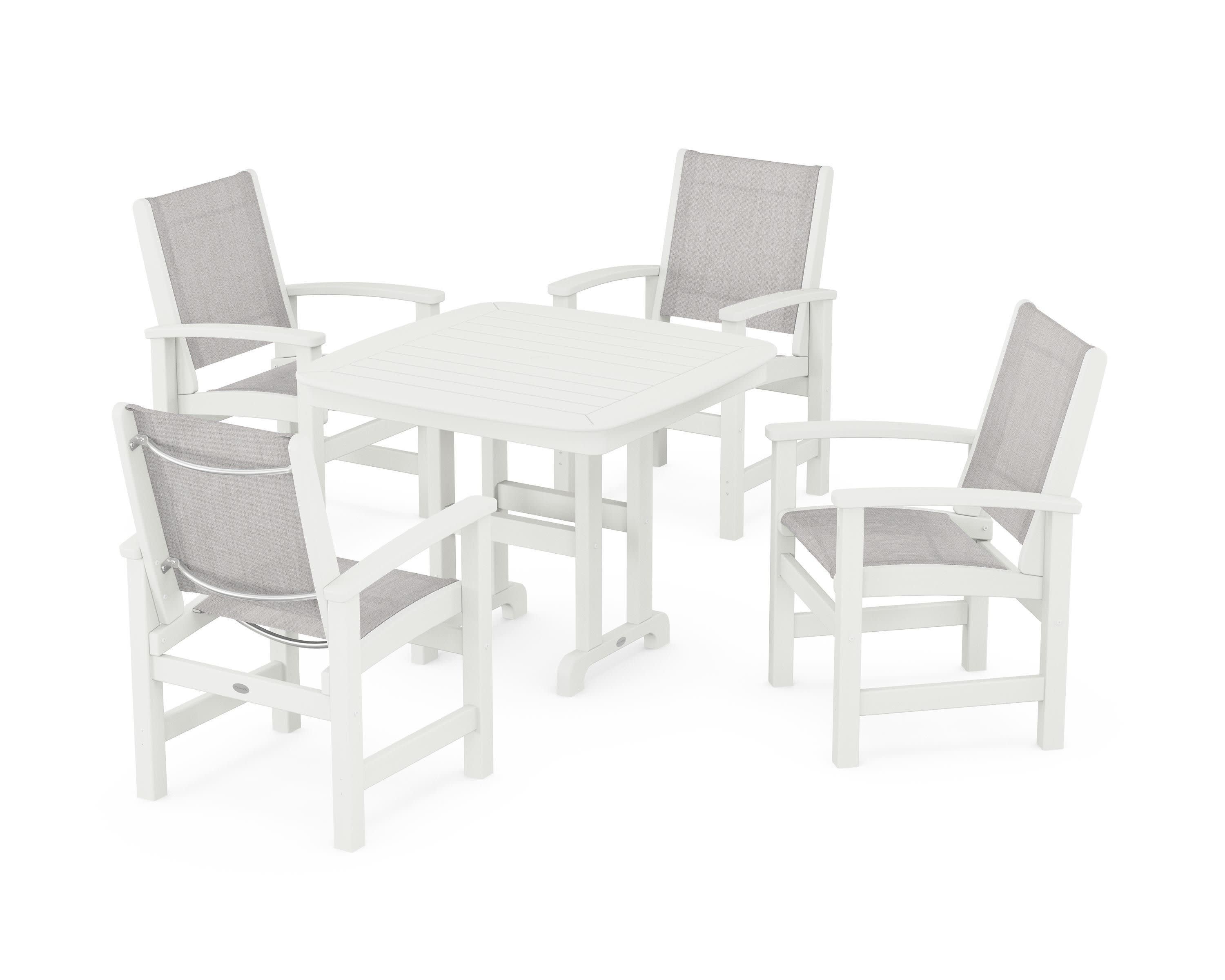 Coastal 5-Piece Dining Set in Vintage White / Parchment Sling