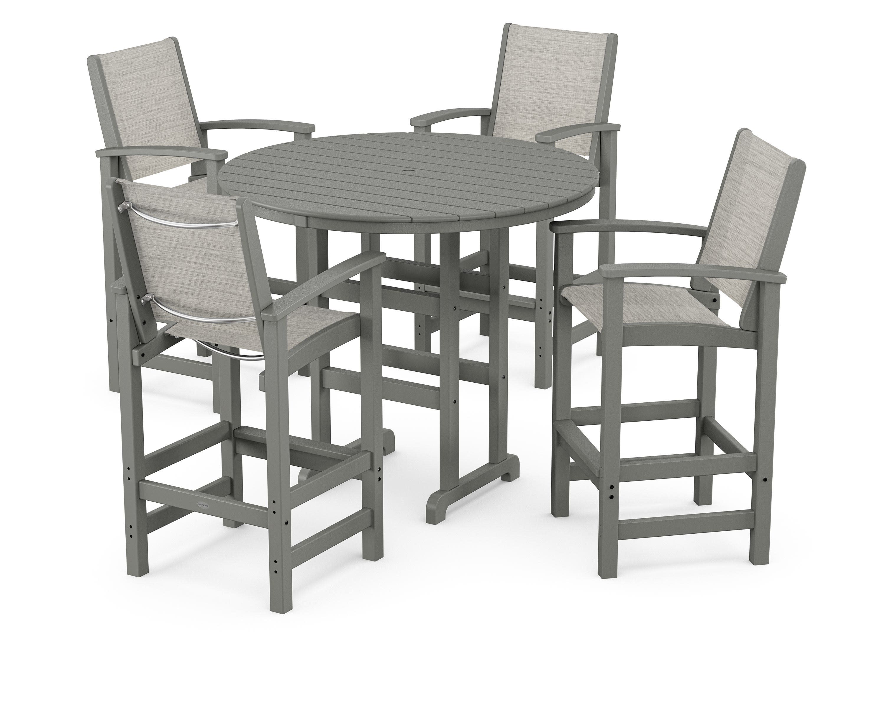 Coastal 5-Piece Nautical Trestle Bar Set in Slate Grey / Birch Sling