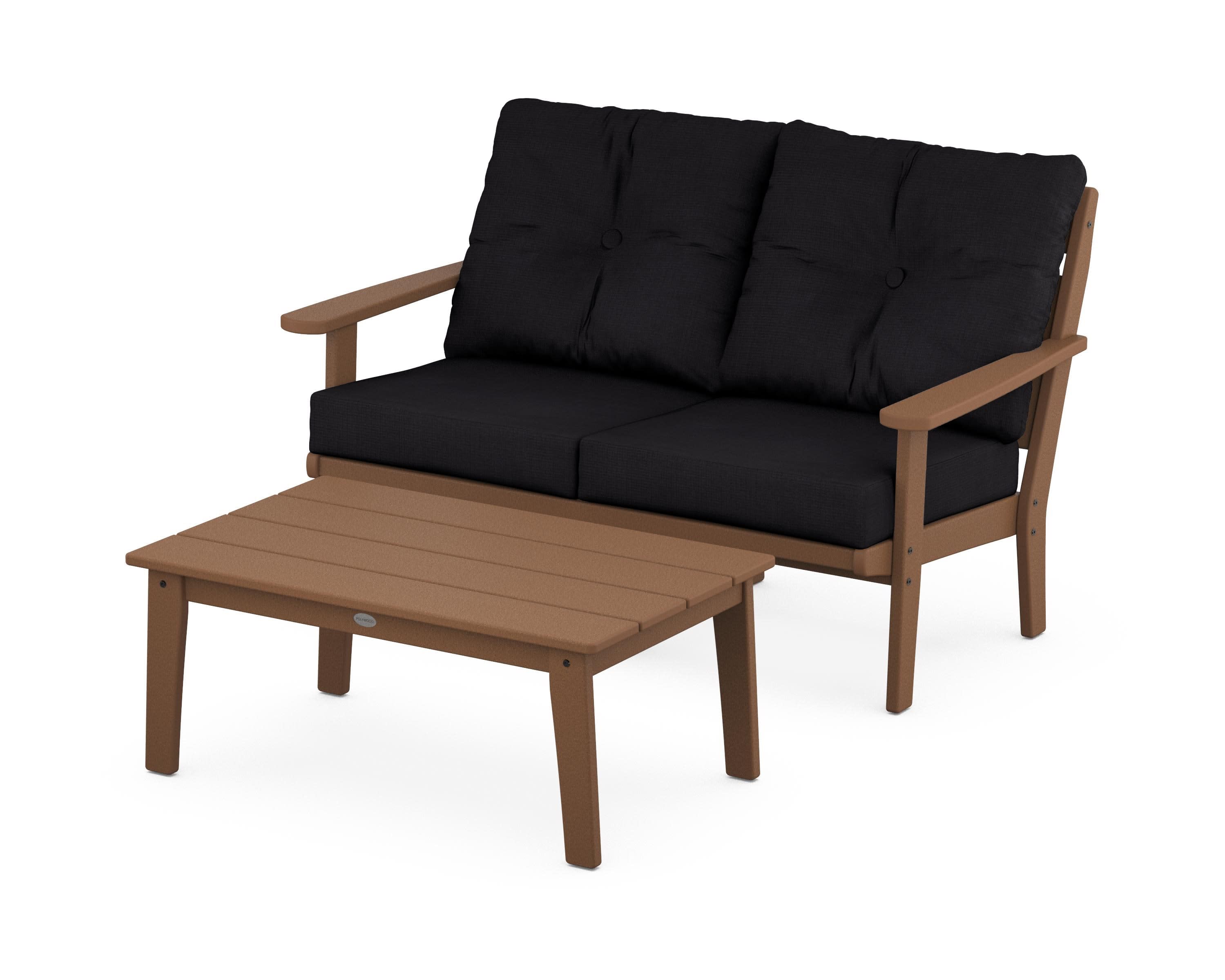 Lakeside 2-Piece Lounge Loveseat Set in Teak / Midnight Linen