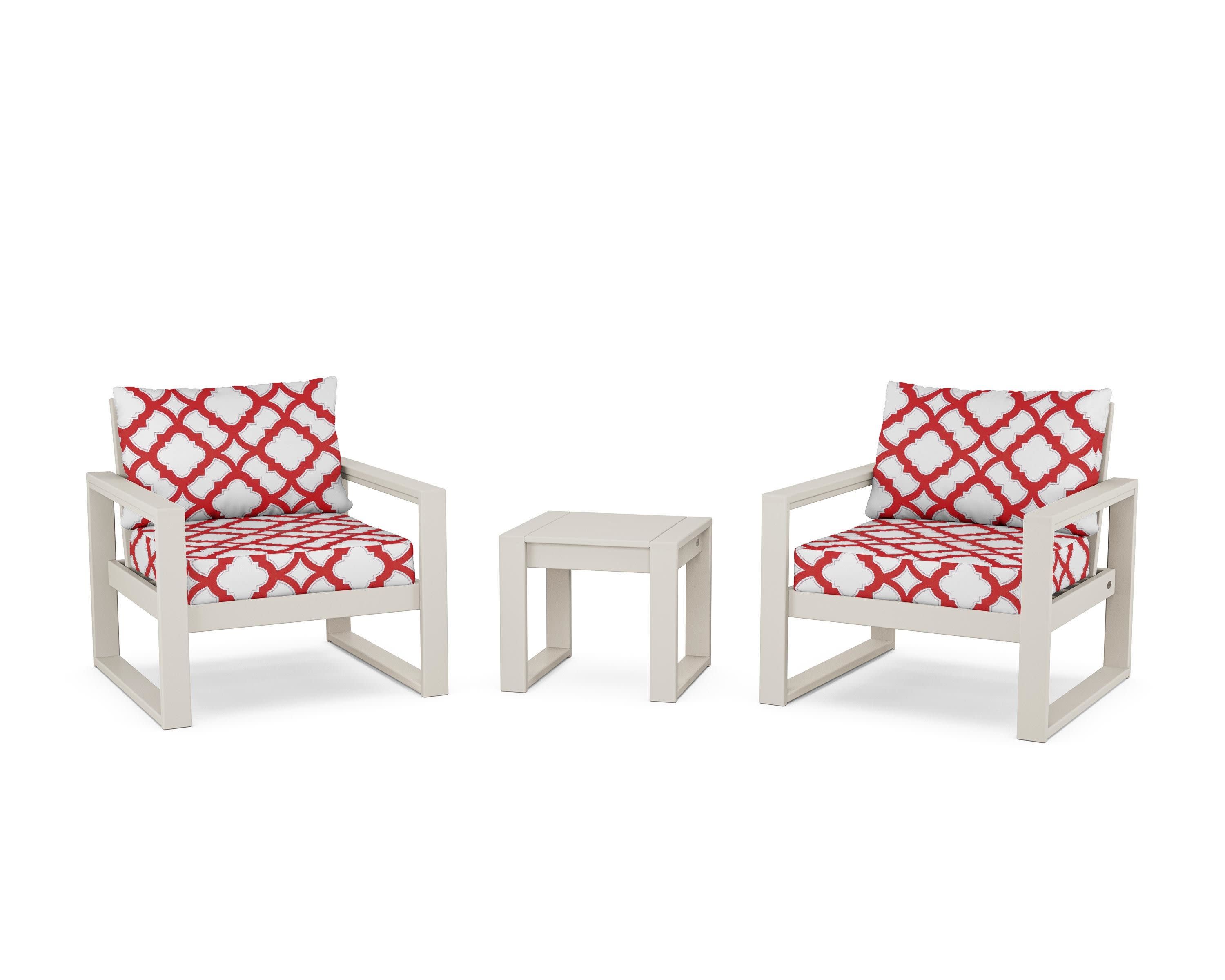 EDGE Sectional 3-Piece Deep Seating Set in Sand / Trellis Crimson