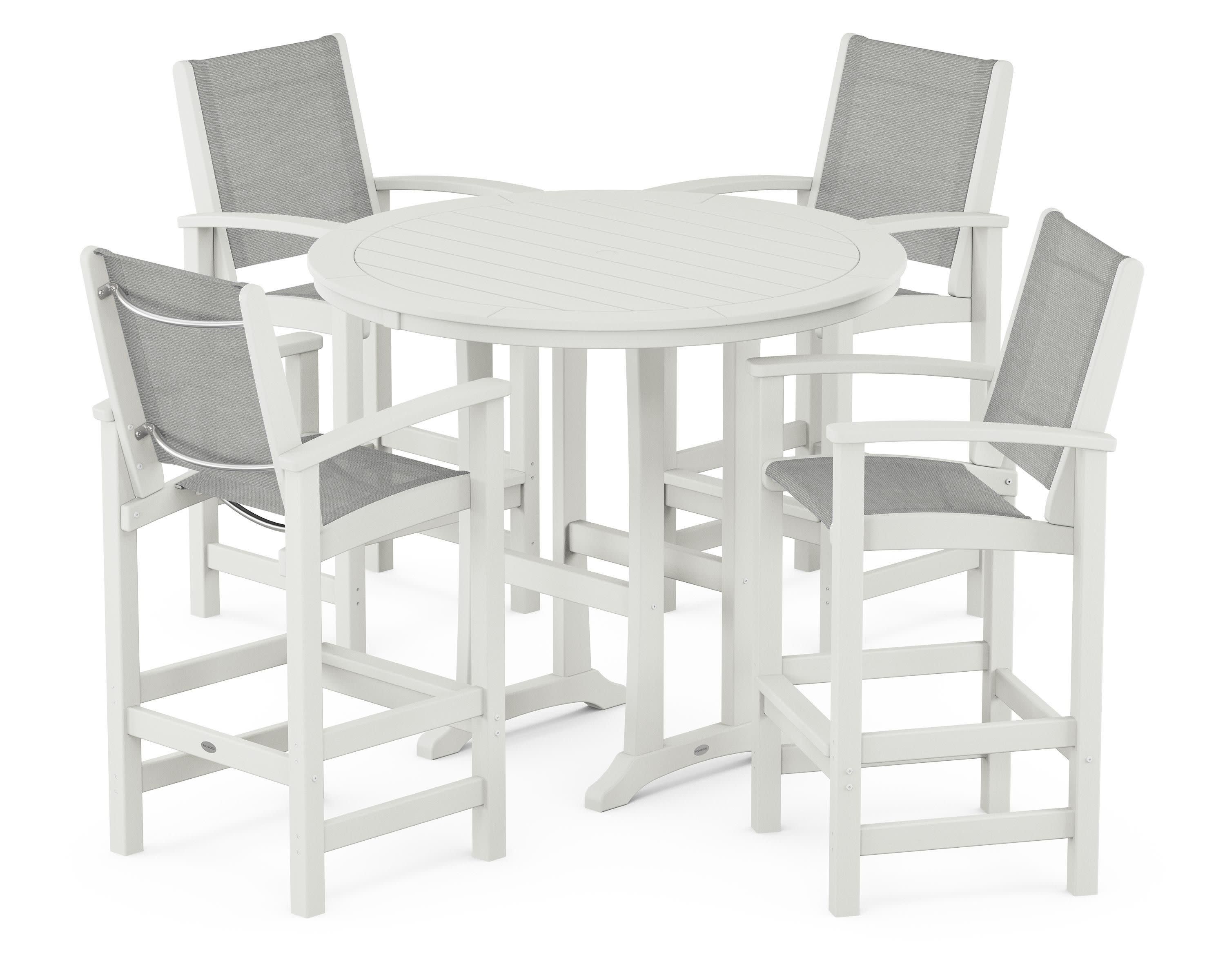 Coastal 5-Piece Nautical Trestle Bar Set in Vintage White / Metallic Sling